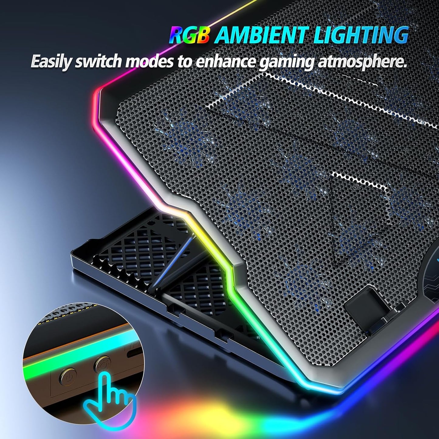 AIMIUZI Gaming Laptop Cooling Pad, Laptop Cooler with 15 Quiet Fans for 12-17.3 Inch Notebook, Slim Portable Laptop Cooling Stand with 7 Height Adjustable, 2 USB Ports, Phone Stand