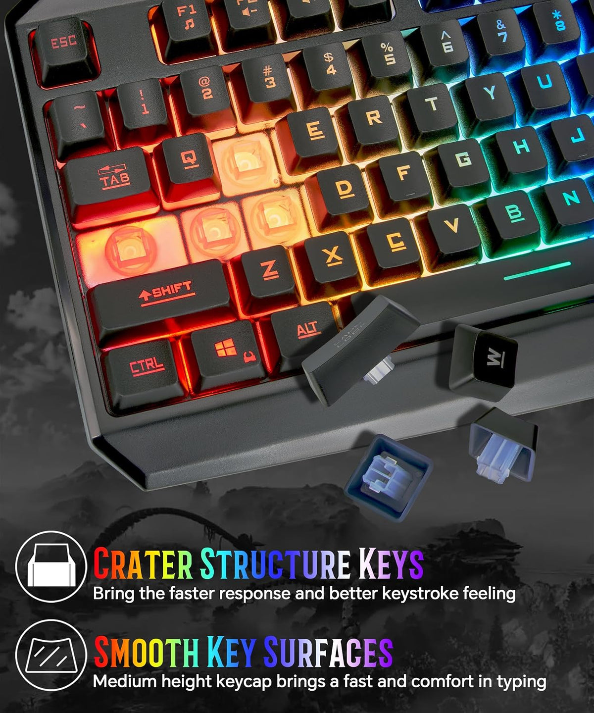 Light Up Gaming Keyboard Wired for PC PS5 Computer, USB Plug & Play, Quiet | 19-Key Anti-Ghosting, 12 Multimedia Keys, 114 Membrane Keys, Waterproof, Rainbow LED, Mechanical Feeling for Windows Gamer