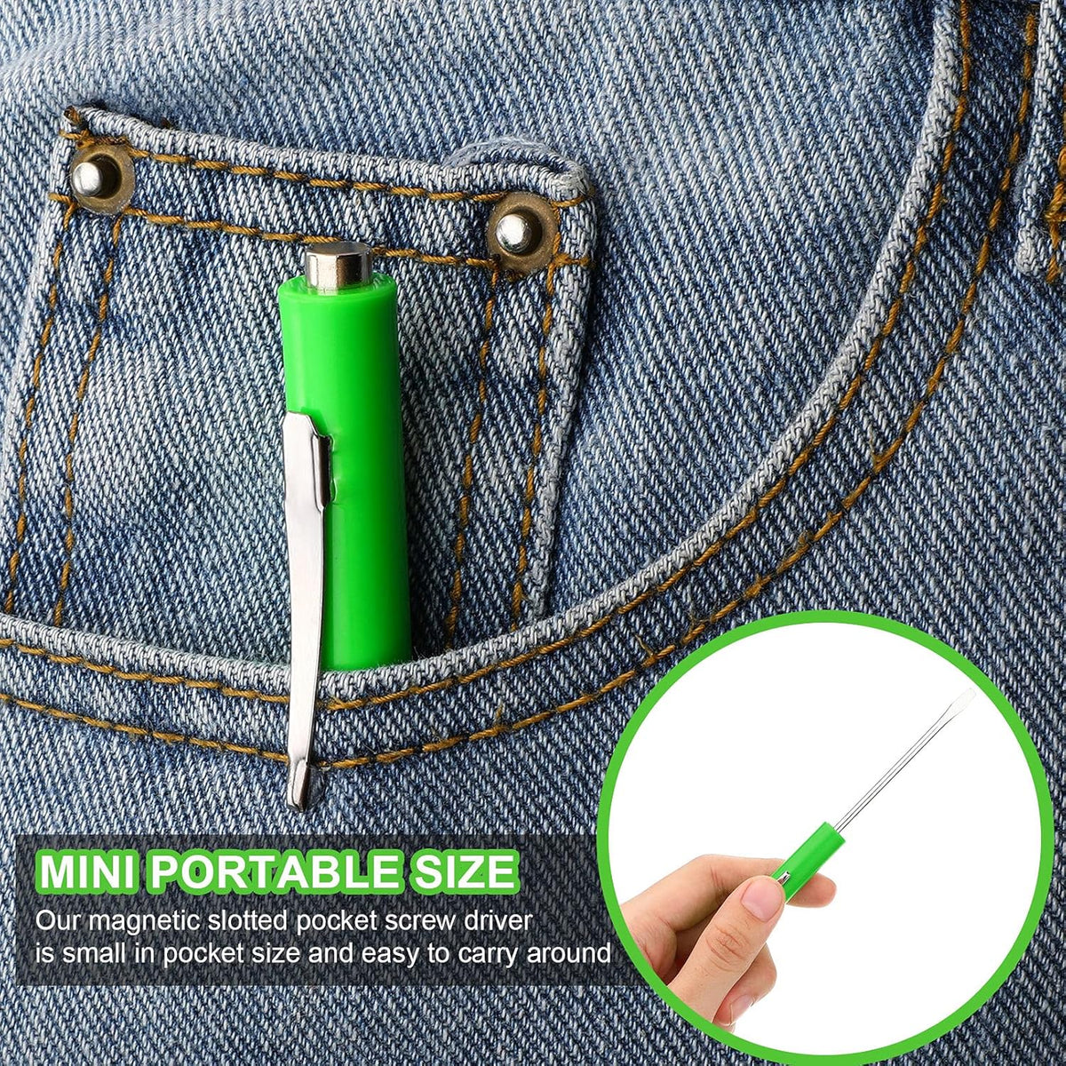 Honoson 10 Pcs Pocket Screwdriver Magnetic Mini Slotted Flathead, Green | Small Slotted Tool with Pocket Clip, Single Blade for Electrician Mechanical Work, Portable Mini Set for Quick Repairs