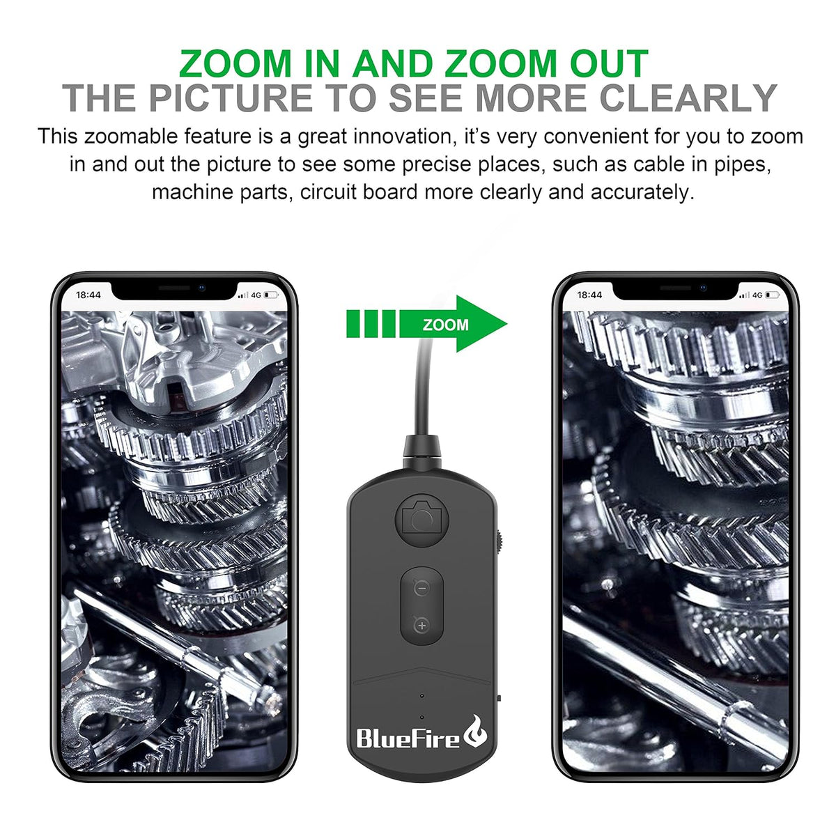BlueFire 1080P Wireless Endoscope Camera, 5.5mm HD Borescope | 11.5FT Semi-Rigid Snake Camera with Adjustable Focus, 6 LED Lights and 1800mAh for Android iOS Phone, Inspection and Repair