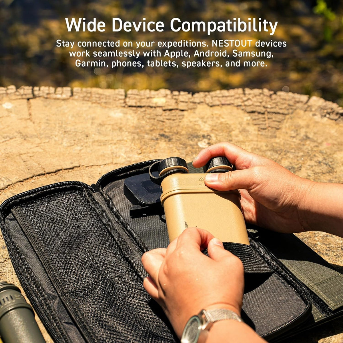 ELECOM NESTOUT Rugged Power Bank, 15000mAh Outdoor Charger, 32W USB C Fast Charging PD, Waterproof IP67, Heavy Duty Shockproof, Tactical Battery Pack for iPhone Tablet Hiking Camping Survival (Beige)