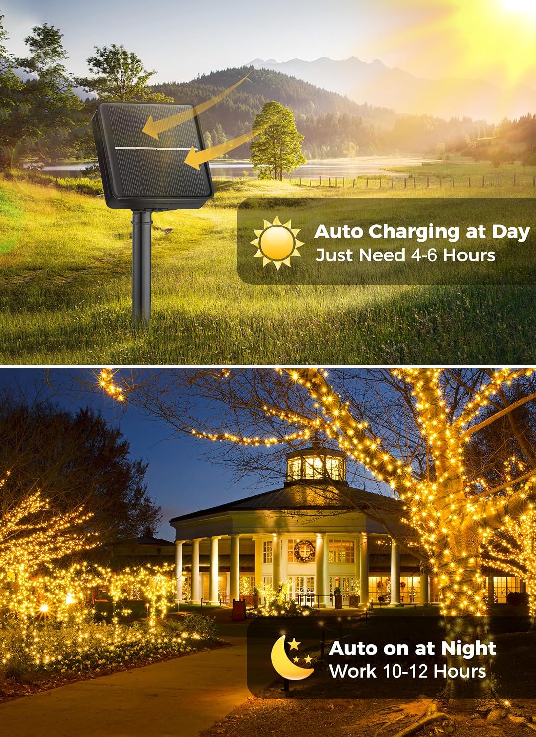 Minetom Solar String Lights Outdoor Waterproof, 40 FT 100 LED Outdoor Light | Solar Fairy Lights with 8 Lighting Modes, IP65 Waterproof Solar Christmas Lights for Outdoor Outside Tree Patio, Warm White