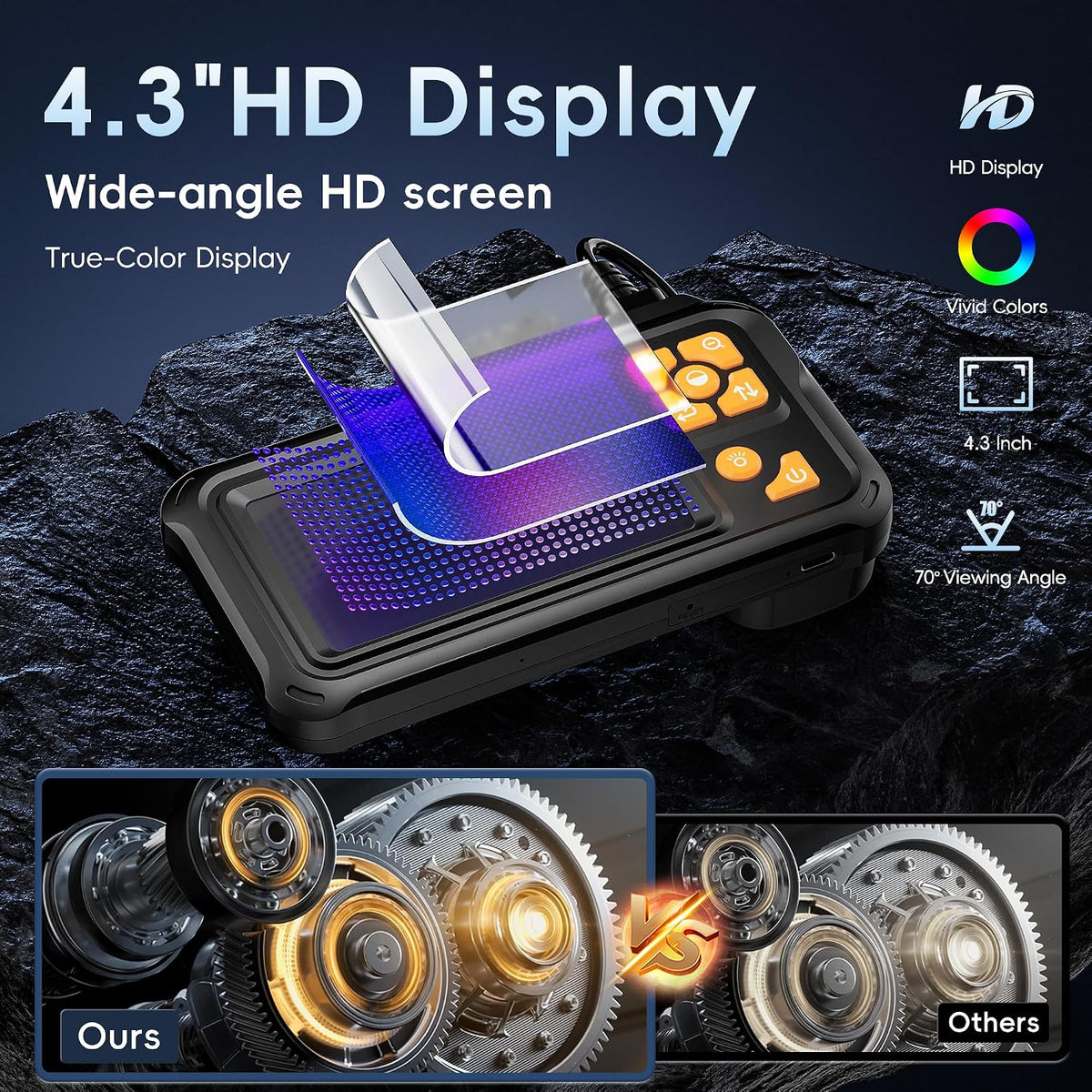 50FT Inspection Endoscope Camera with Light,1080P HD Borescope Camera | IP67 Waterproof Sewer Camera with 8 LED Lights Snake Camera with 4.3" IPS Screen, Semi-Rigid Cable for Auto & Plumbin Tools