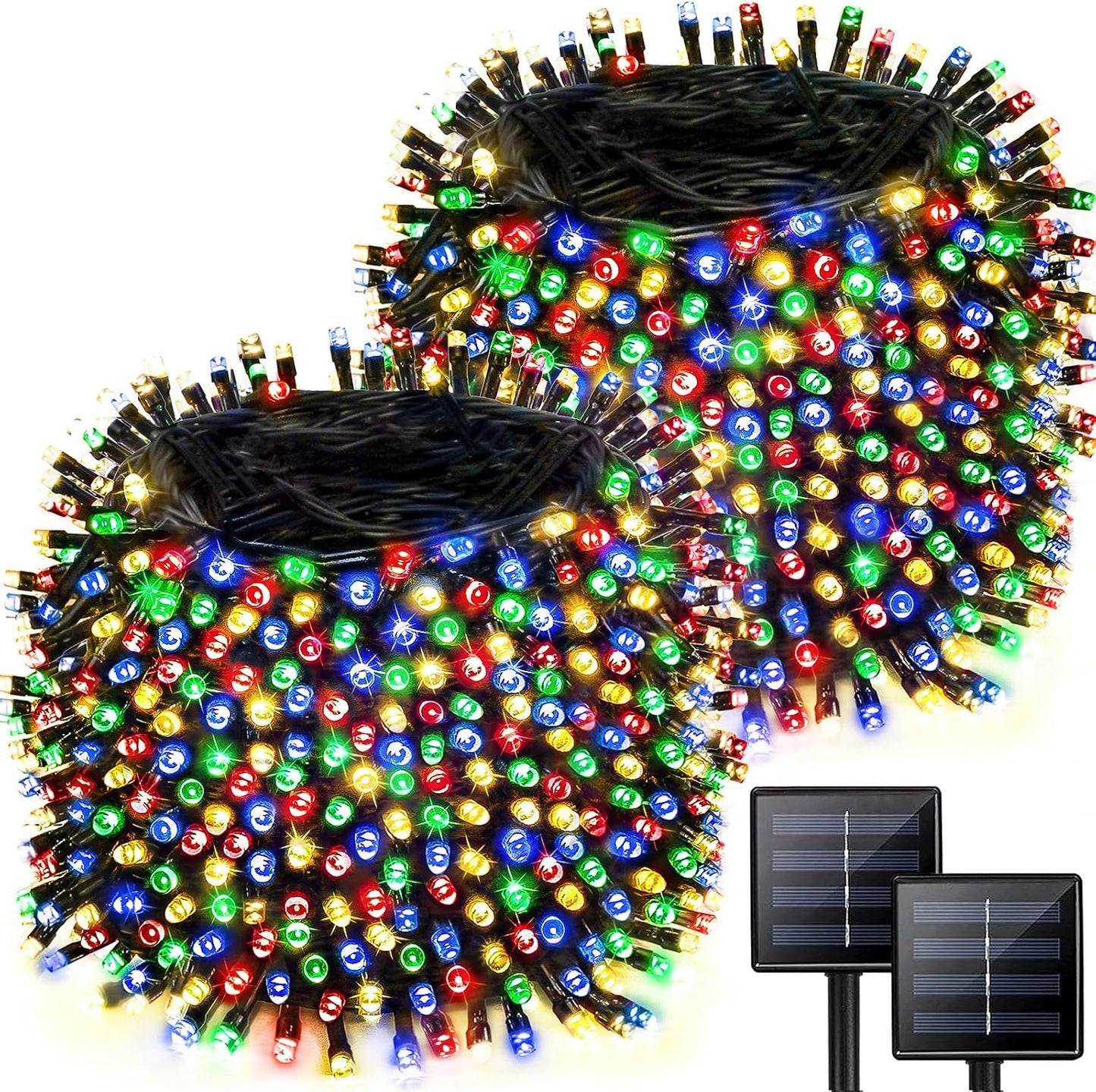 Solar String Lights Outdoor 2 Pack 170FT 480 LED Christmas Light Warm White | IP65 Waterproof, 8 Modes with Memory, Auto On/Off, 1800mAh Battery, up to 12Hr Runtime, Twinkle Lights for Tree Garden Yard