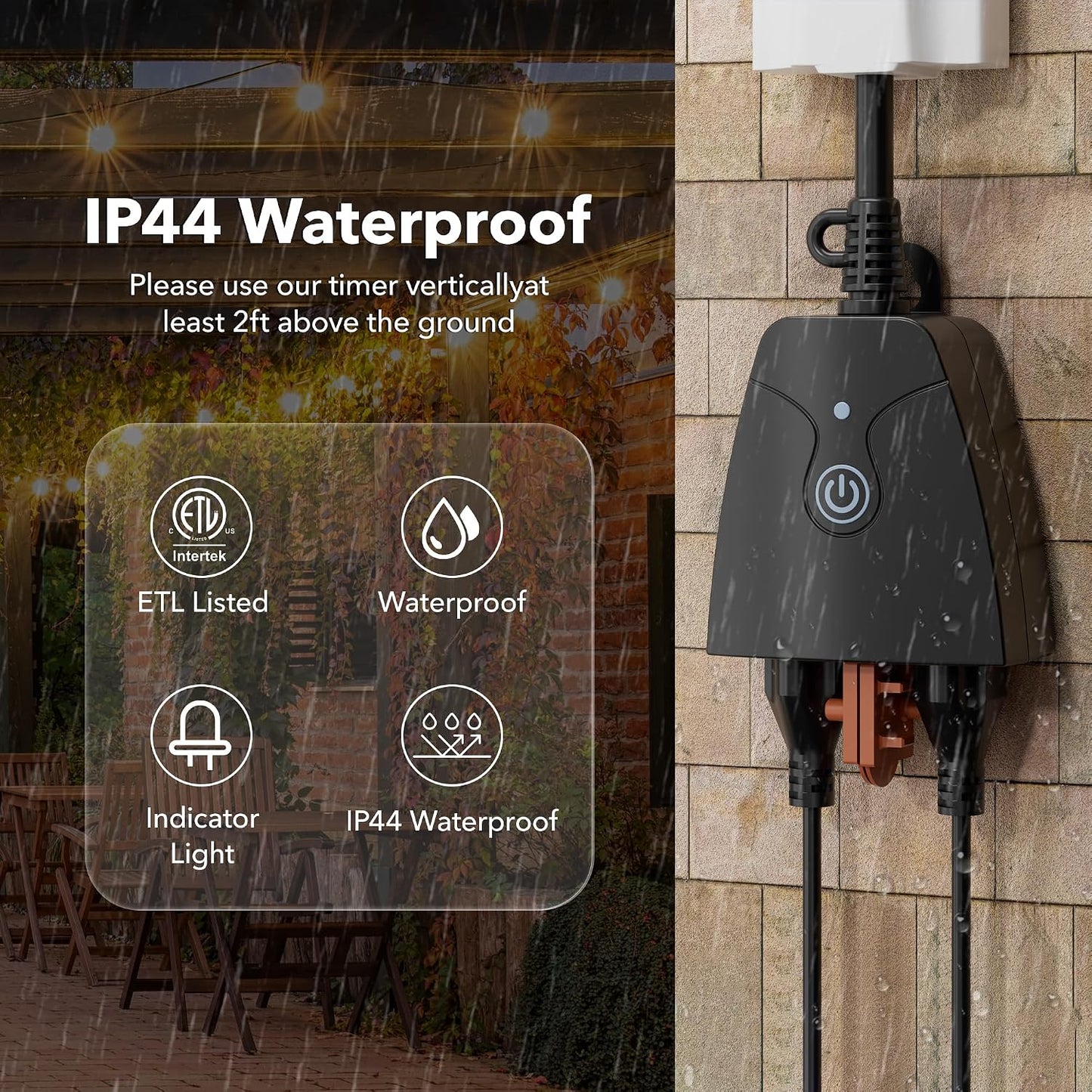 HBN Outdoor Smart Plug, WiFi Heavy Duty 2 Outlet Timer, 1 Pack, 2.4GHz | IP44 Weatherproof Timer Outlet with App Wireless Remote Control, Works with Alexa & Google Assistant, Voice & Remote Control