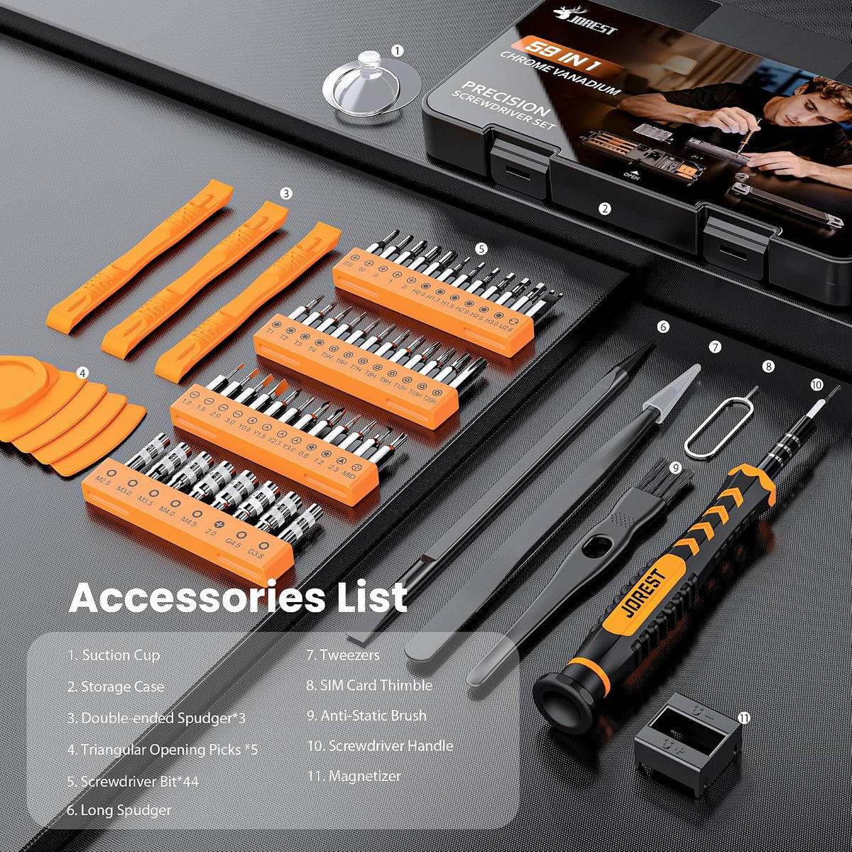 JOREST 59Pcs Small Precision Screwdriver Set with Torx T5 T6, Mini Tool Kit | Magnetic Electronic Repair Tool Kit for Macbook, Computer, Laptop, Phone, PS5, Xbox, Switch, Eyeglasses, Watch, Ring Doorbell
