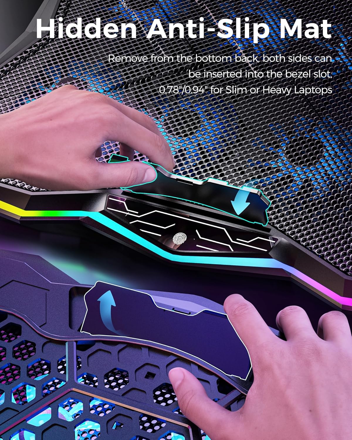 AICHESON Laptop Cooling Pad with 8 Cooler Fans for 15.6-17.3 Inch Computers | RGB Atmosphere Lights, Computer Base Stand with 7 Height Slots, Blue LED Lights with Fans, 2 USB Ports, AA3