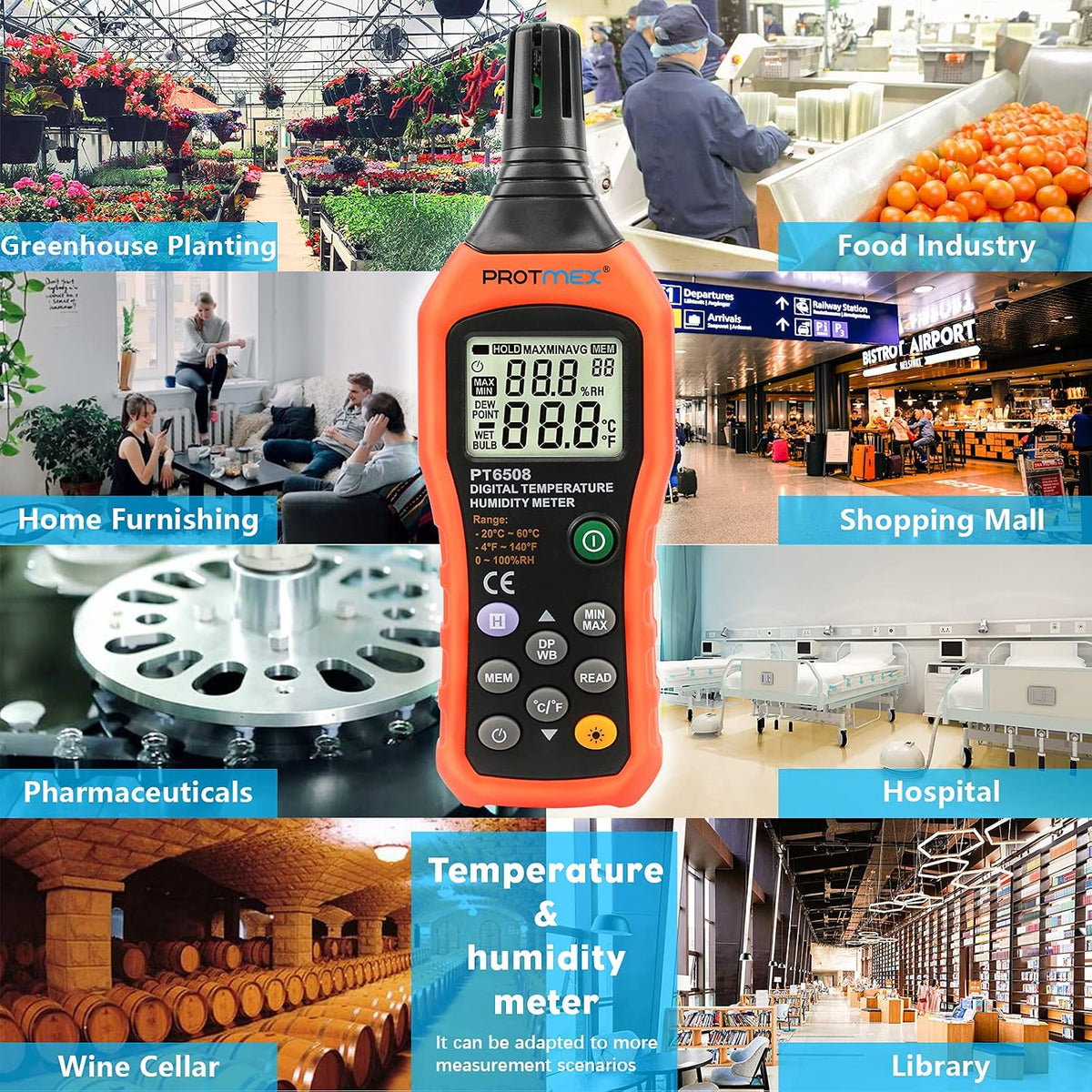 Protmex PT6508 Temperature Humidity Meter - Wet Bulb for Indoor/Outdoor