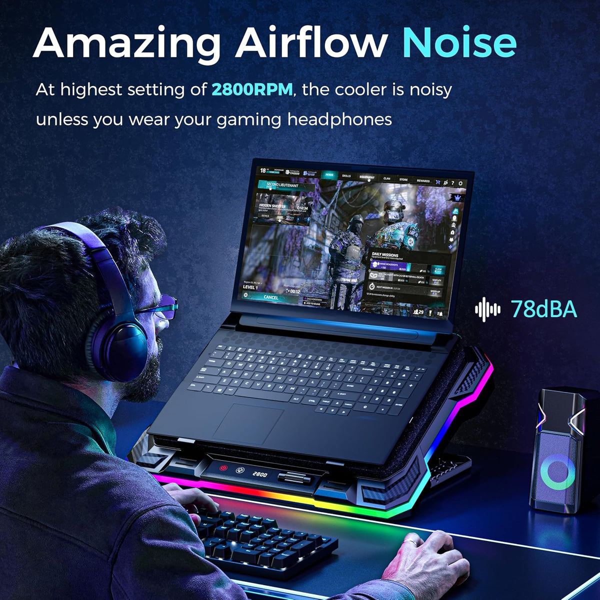 AICHESON Laptop Cooling Pad for 15-19 Inch Gaming Laptops, 2800 RPM Fan