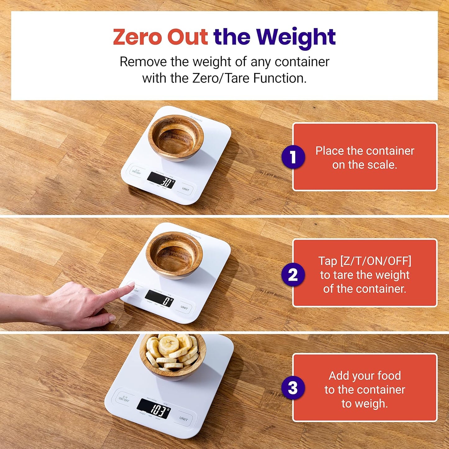 Etekcity Food Kitchen Scale, Digital Grams and Ounces, Large | Tare function, ideal for baking, weight loss, keto, meal prep, packages, liquids and jewelry, White
