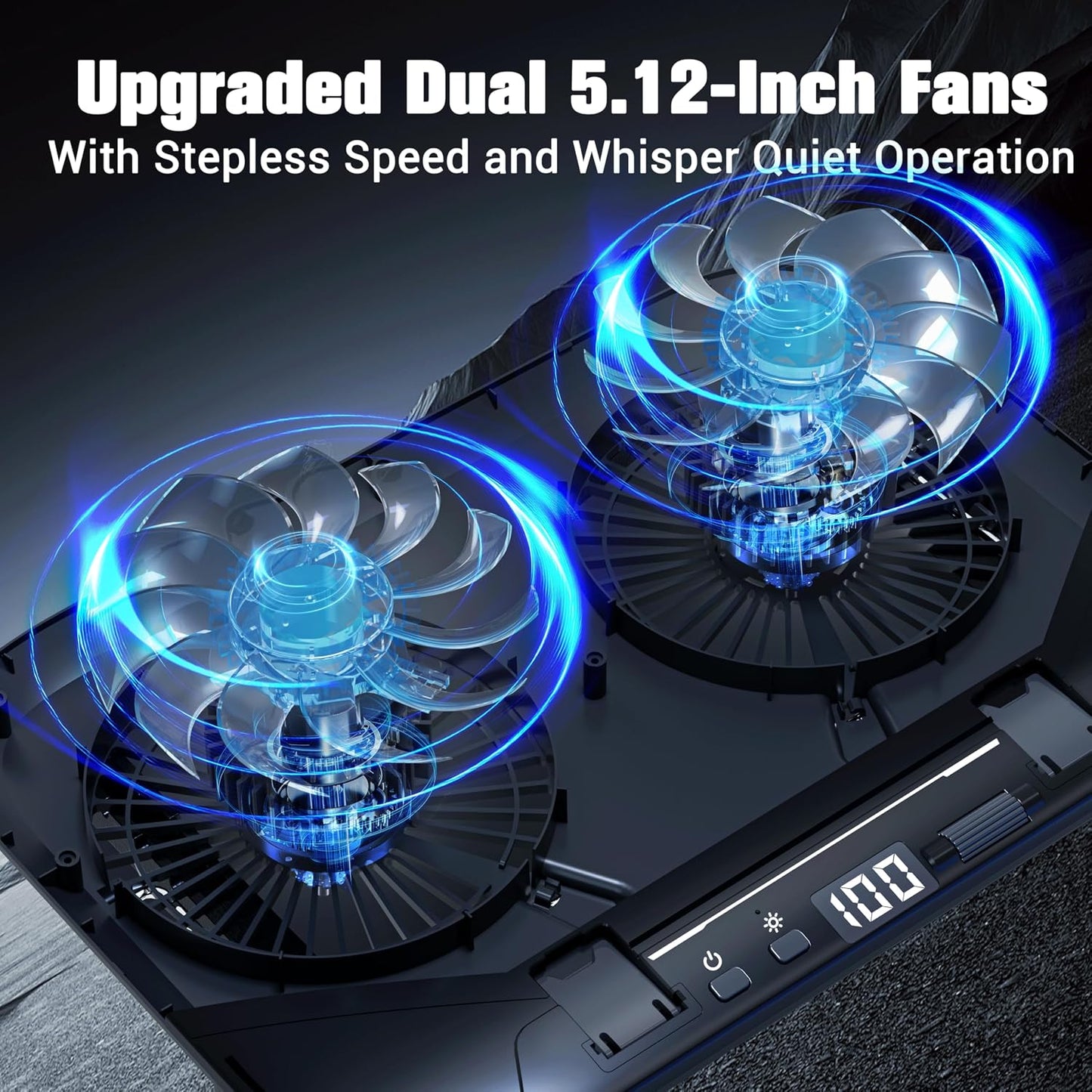 Dual-Core TEC Laptop Cooling Pad with Dual Stepless-Quiet Fans, 5-Height Adjustable Laptop Cooling Stand, 10-Level RGB for 13-17 Inch Laptops, Includes 15W Charger, Smoky Black