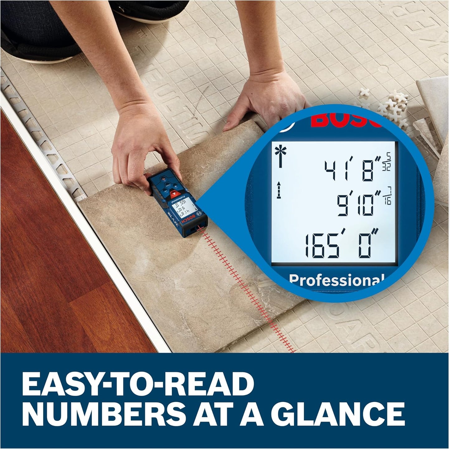 BOSCH GLM165-40 Blaze™ Pro 165 Ft. Laser Measure, Distance Measuring Laser | Backlit display, area and volume calculations, indirect measurement