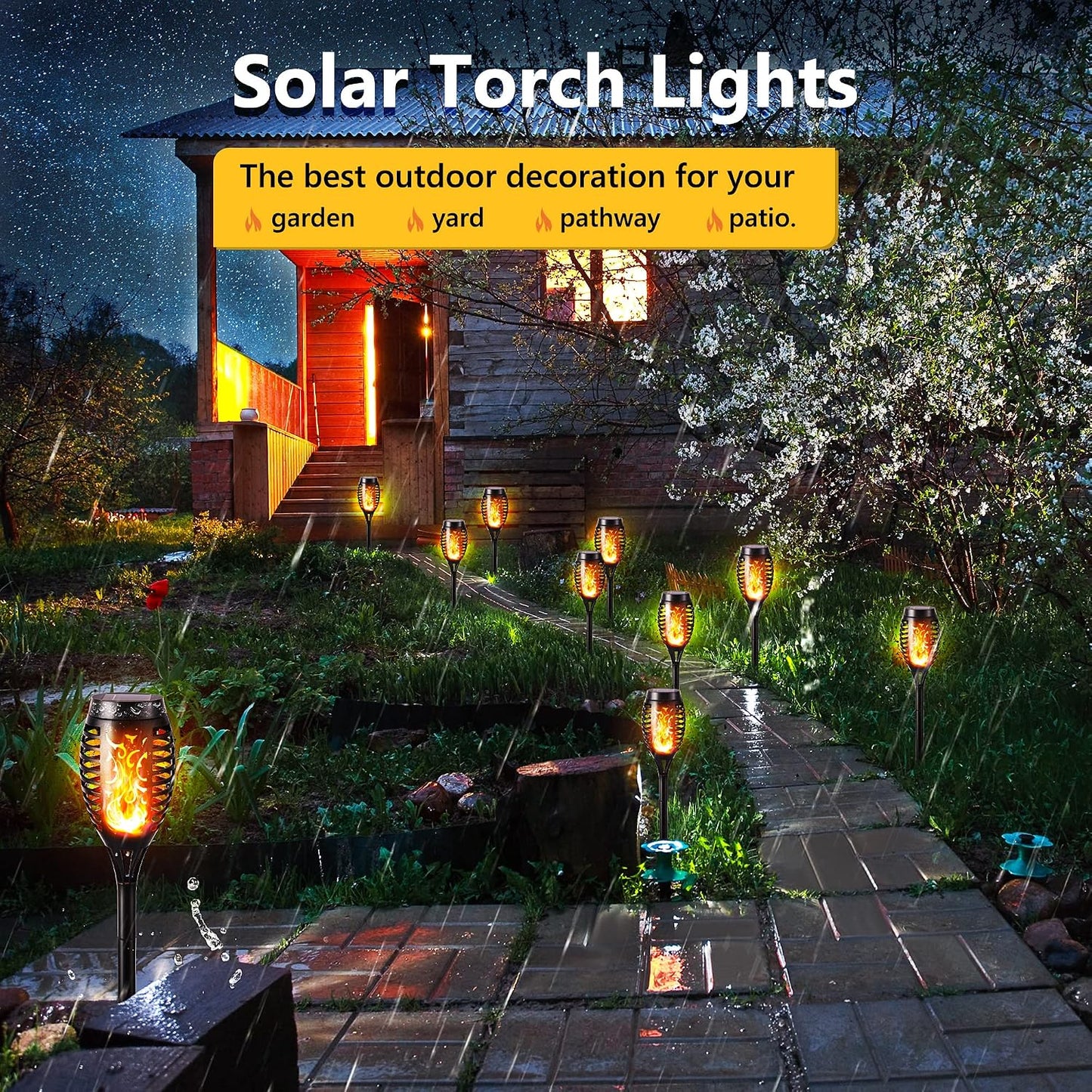Toodour Solar Torch Flame Lights, 12 Pack Solar Lights Outdoor with Flickering Flame, Waterproof Patio Light Landscape Decoration Lighting for Garden, Lawn, Yard, Outdoor Decorations