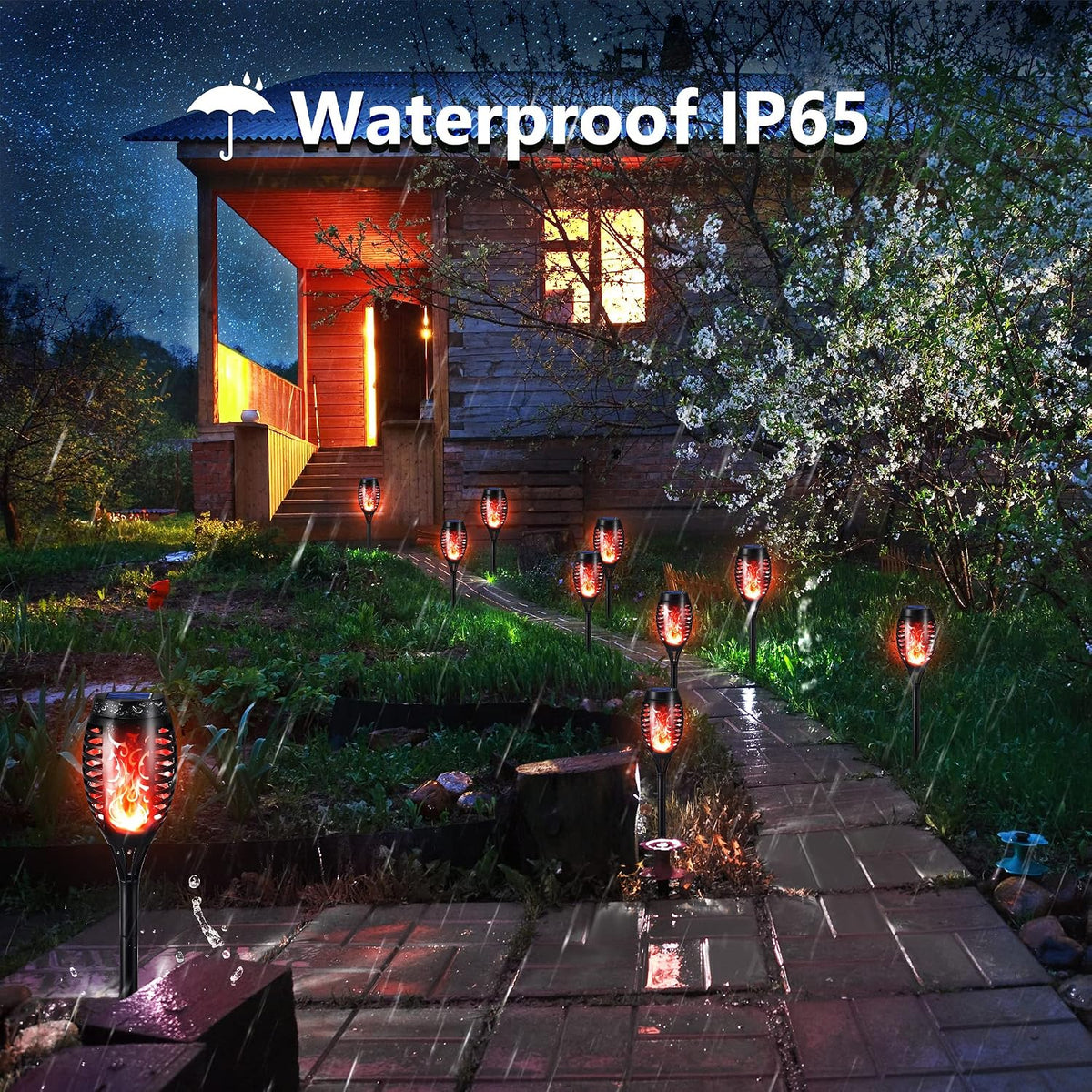 Toodour Solar Torch Flame Lights, 12 Pack Solar Halloween Lights Outdoor | with Flickering Flame, Waterproof Patio Light Landscape Decoration Lighting for Garden Yard Outdoor Halloween Decor - Red