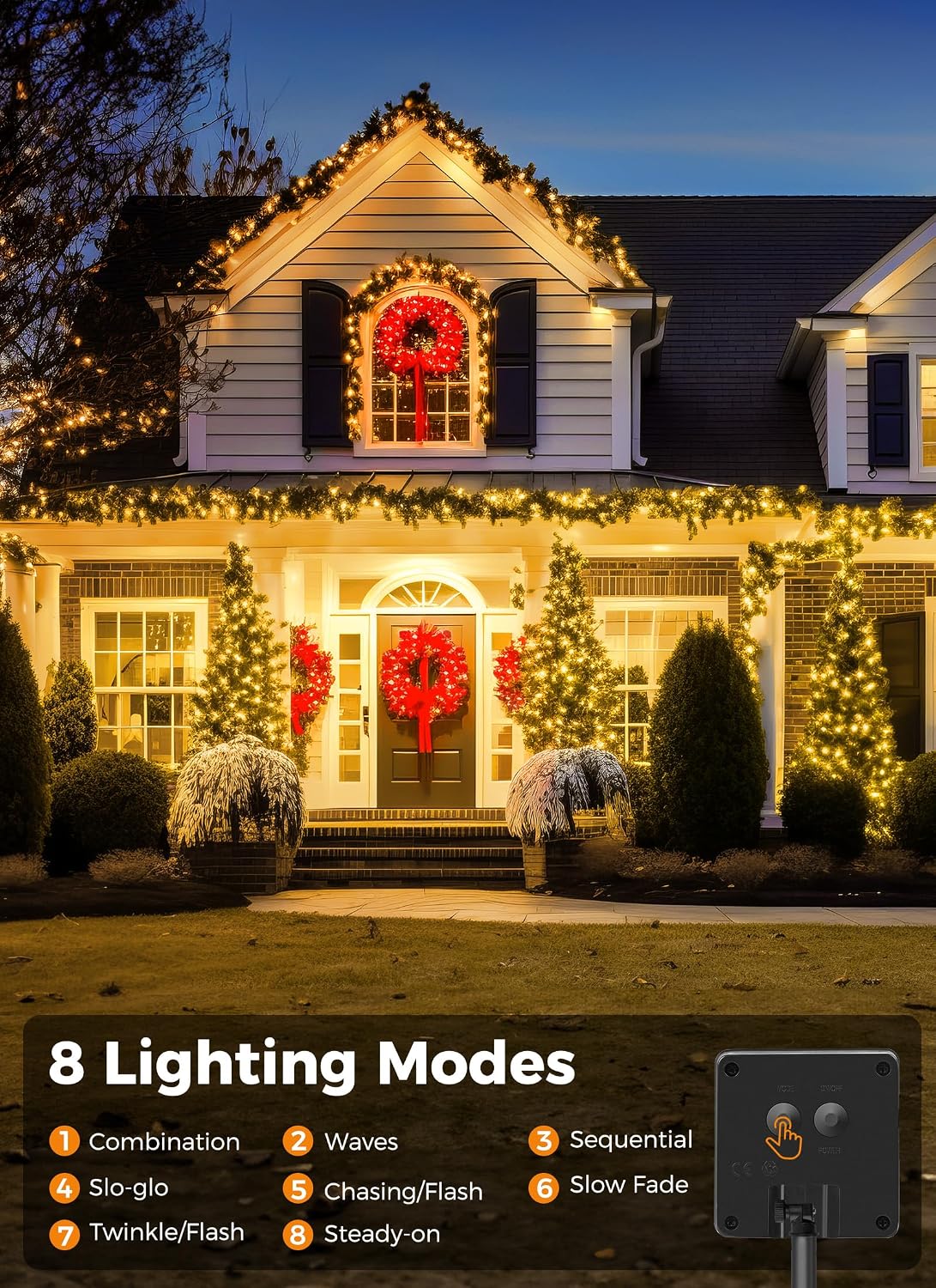 Minetom Solar String Lights Outdoor Waterproof, 40 FT 100 LED Outdoor Light | Solar Fairy Lights with 8 Lighting Modes, IP65 Waterproof Solar Christmas Lights for Outdoor Outside Tree Patio, Warm White