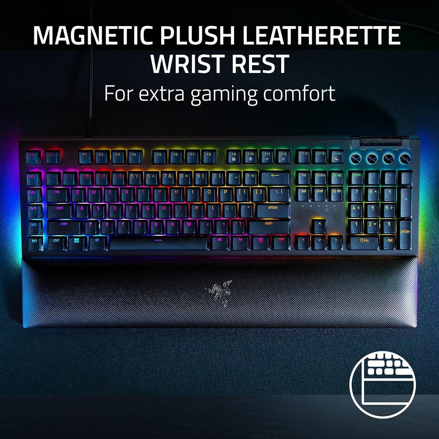 Razer BlackWidow V4 Mechanical Gaming Keyboard, Green Switches | Tactile & Clicky Switches, Chroma RGB, 6 Dedicated Macro Keys, Magnetic Wrist Rest, Doubleshot ABS Keycaps, Snap Tap