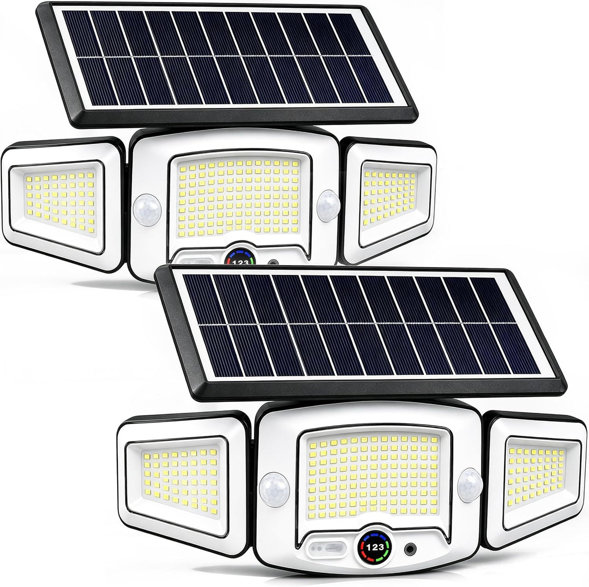 Solar Lights Outdoor Waterproof - Dual Motion Sensors & Rechargeable Battery, 3 Charging Methods Solar Flood Lights, Smart Display LED Security Lights for Garage, Porch, Patio, Yard, Driveway
