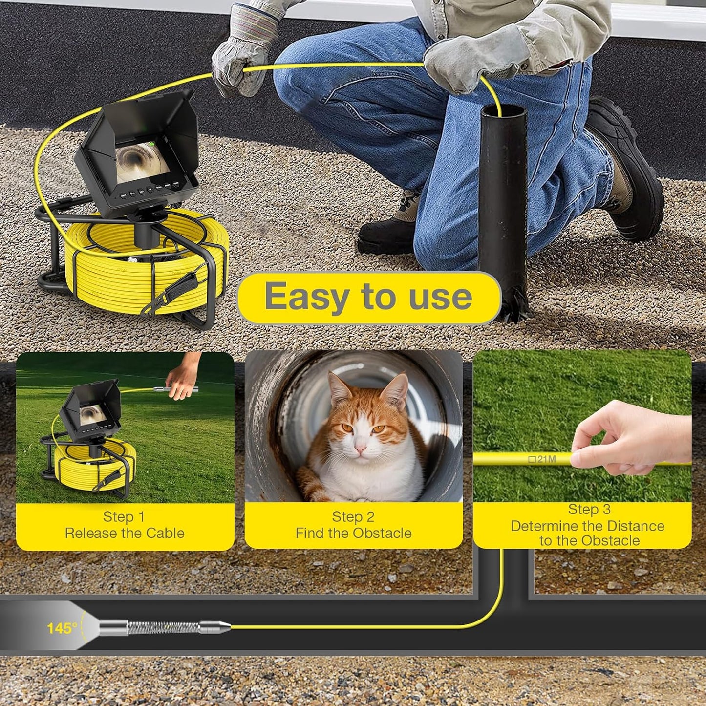 Sewer Camera 100 FT, 4.3" HD Screen, 23mm Industrial Endoscope with Light, Portable Drain Camera with 8500mAh Battery,Ideal for Plumbers and Homeowners(No DVR)