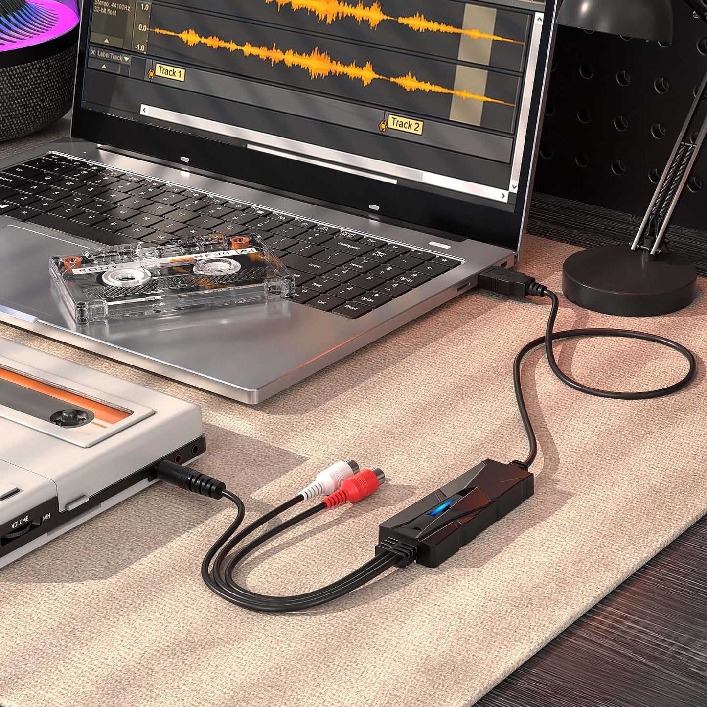 DriverGenius AudioXfer USB Audio Capture Card Device | Convert Analog Cassette Audio to Digital MP3 with 3.5mm/RCA Inputs | Compatible with PC, Mac & Linux (AV202-B, 1-Pack)