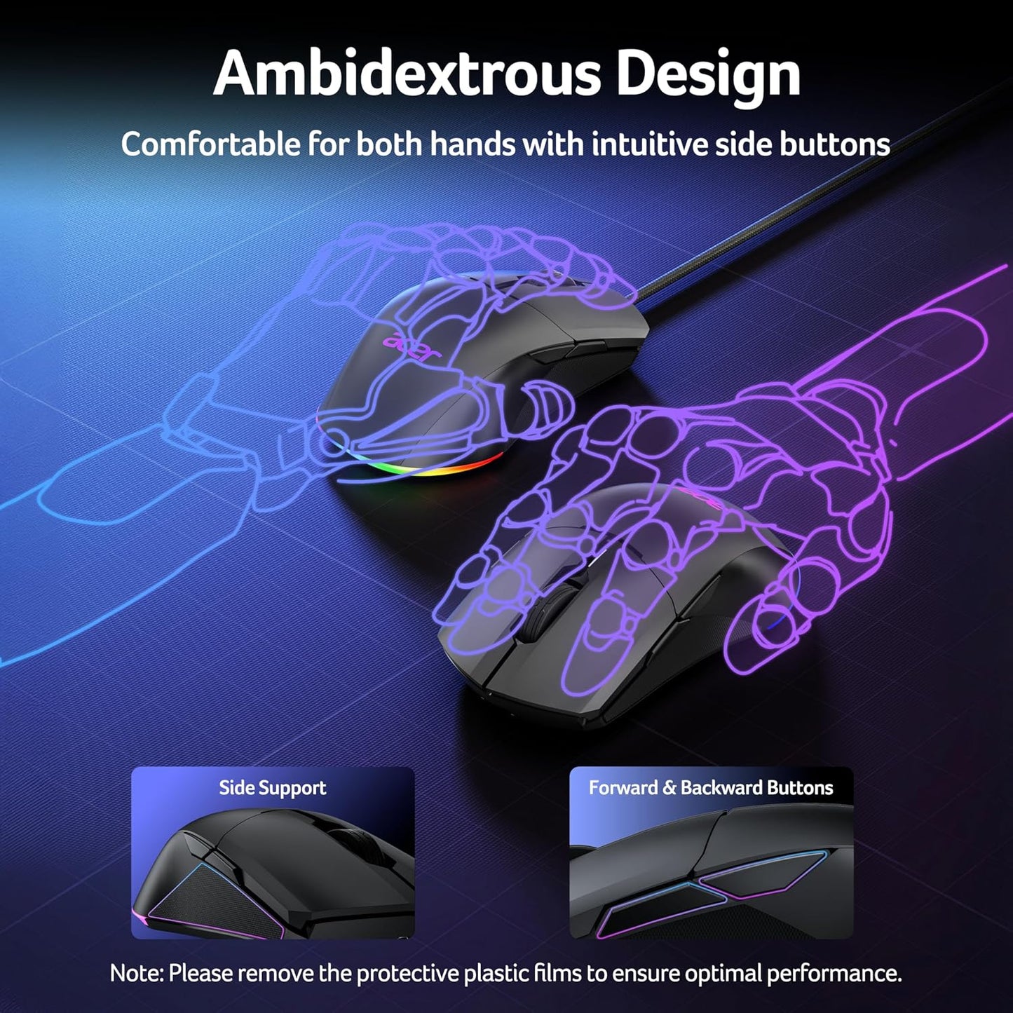 Acer Dual-Mode 2.4GHz Wireless &amp; Wired Computer Gaming Mouse for PC, Laptop | Left &amp; Right Handed Mouse with 24,000 DPI, 8 Programmable Buttons, Rechargable Gaming Mice, Long Battery Life, RGB Gamer