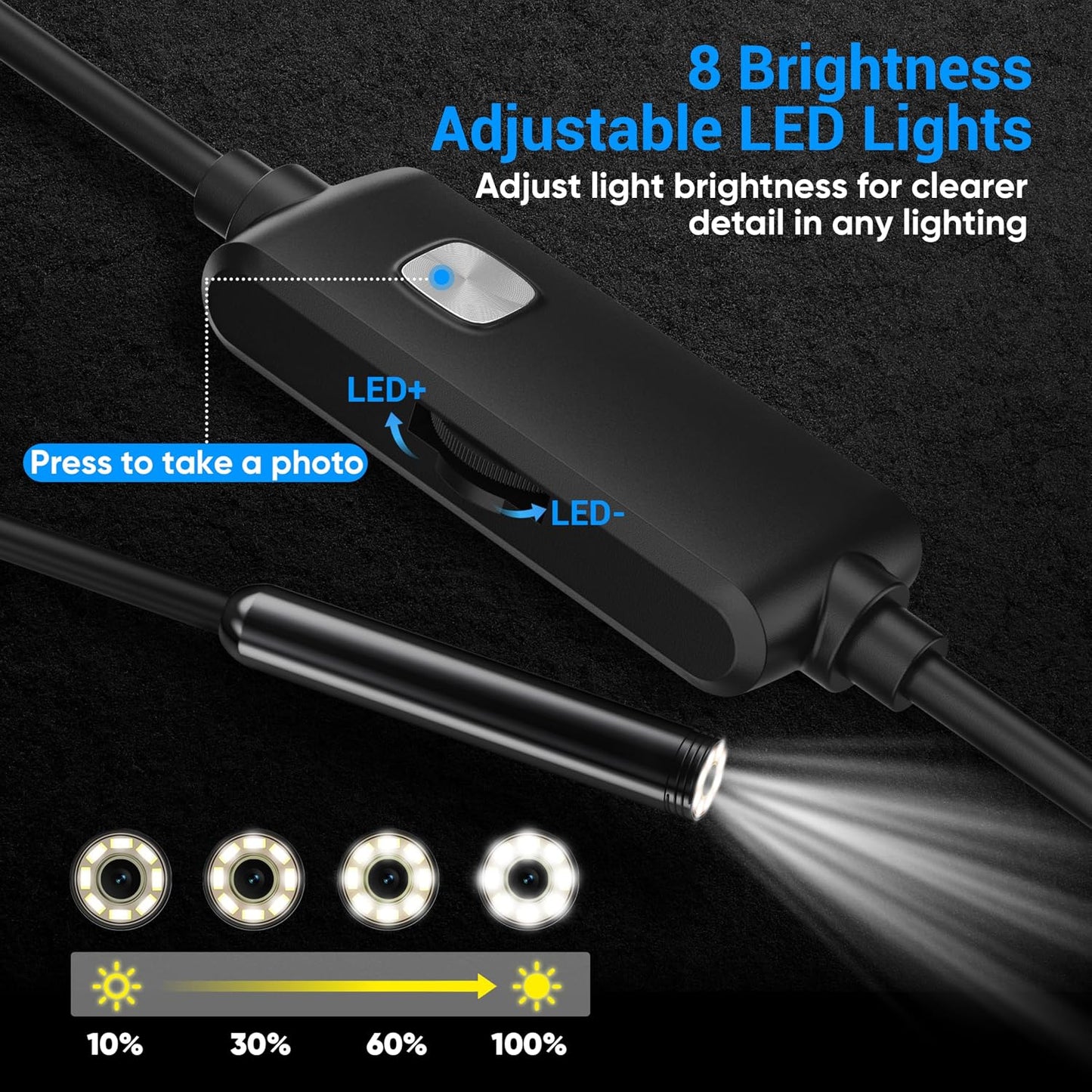 Endoscope Camera with Light,1920P HD Borescope with 8 Adjustable LED Lights | Endoscope with Semi-Rigid Snake Cable, IP67 Waterproof Inspection Borescope for iOS and Android-16.4ft Single Lens