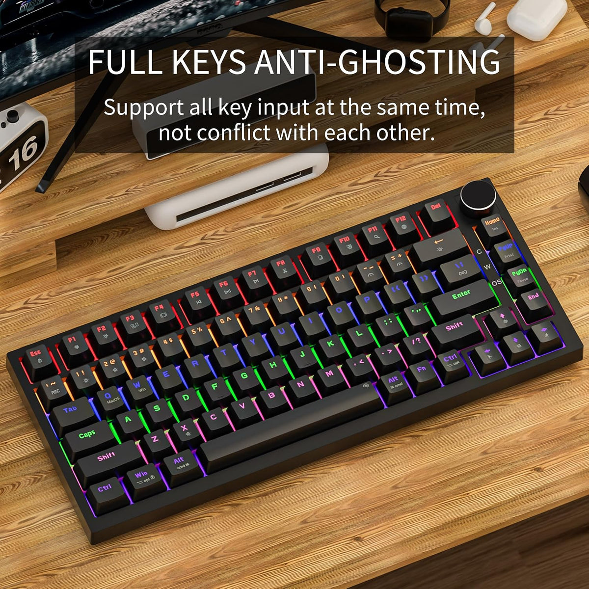Newmen GM326 Mechanical Keyboard,75% Percent Gaming Keyboard,Wired Keyboard | Mechanical Keyboard,75% Percent Gaming Keyboard,Wired,Backlit,Hot Swappable,Compact,Mini,Black,PC Keyboards,Knob,Red Switch