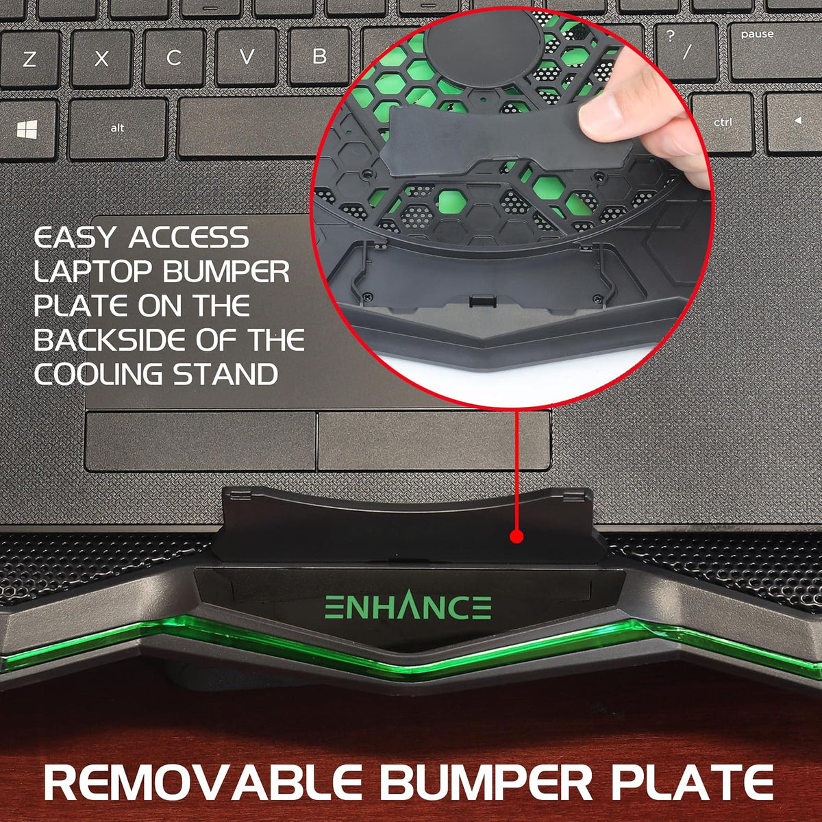 ENHANCE Cryogen 5 Gaming Laptop Cooling Pad Stand - Laptop Cooler with 7 Adjustable Height Settings & Dual USB Ports up to 17 inches - 1 Ultra Quiet High Performance LED Fan 800 RPM - Green