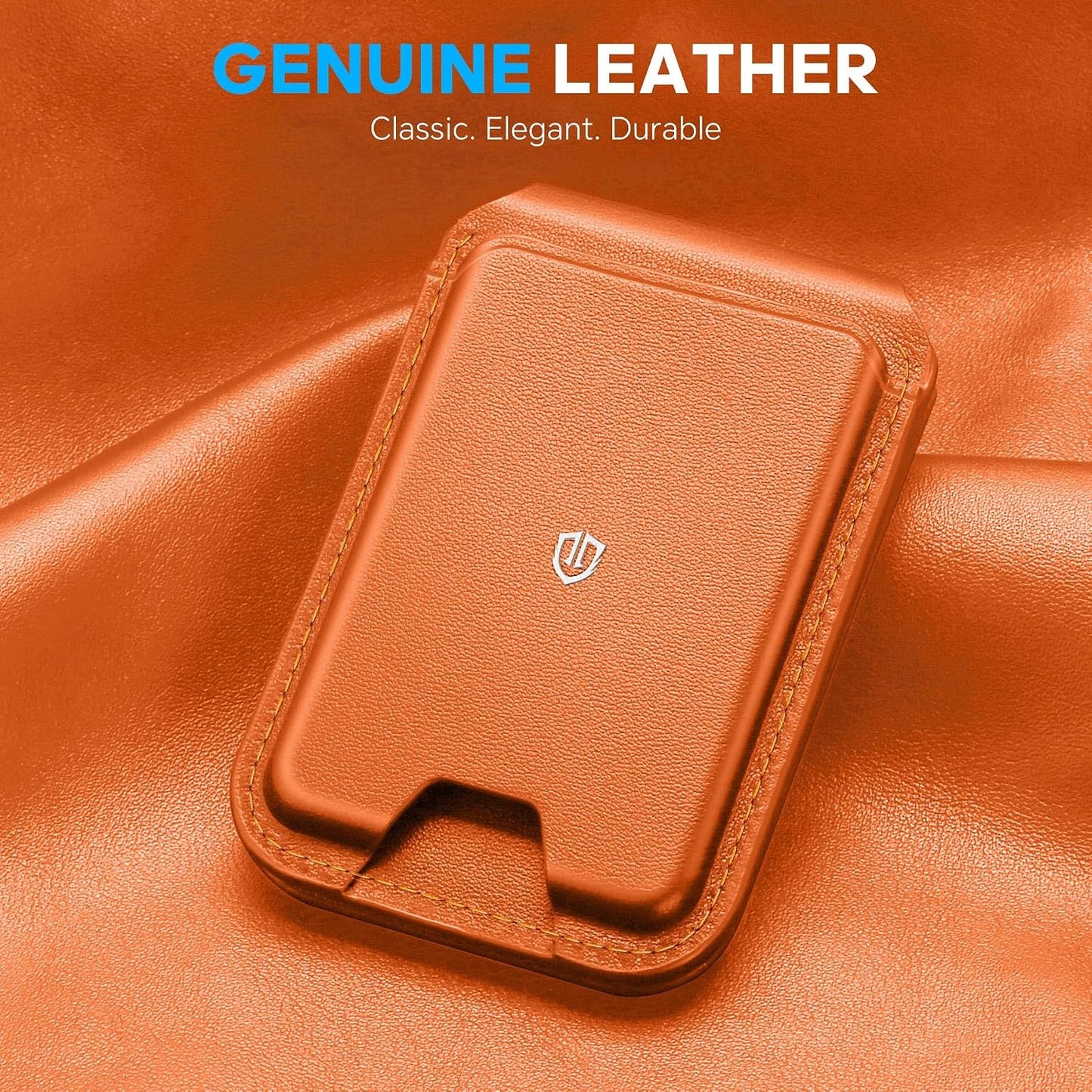 SHIELDON Genuine Leather Magnetic Wallet Stand for MagSafe, Orange | Strong Magnetic, 6 Card Holders, Kickstand, Rfid Blocking, Quick-access, ID Window, for iPhone 17/16/15/14/13/12 Series