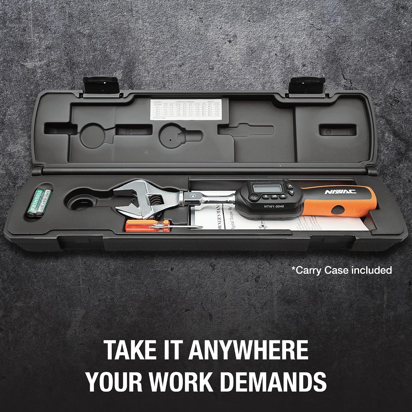 NAVAC NTW1 Digital Torque Wrench - Adjustable Jaw - Digital Readout - Torque Settings Memory - Dual Direction - Selectable Measuring Units - Indicator Lights and Sound - 1 Year Warranty