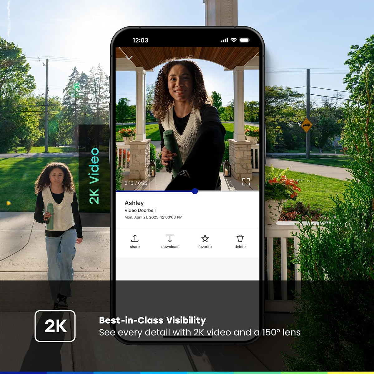 Chamberlain myQ Video Doorbell | 2K Camera, Battery/Wired, Color Night Vision, Live with 2-Way Talk, Motion Detection & Real-Time Alerts, 150 Deg Wide View, Black