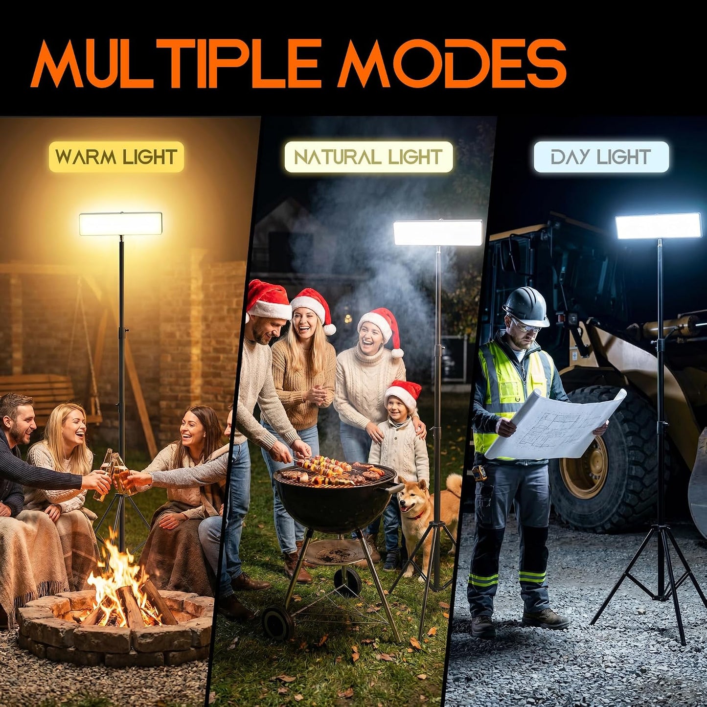 Portable Rechargeable LED Work Light with Tripod Stand, 10000mAh Battery Powered Dimmable Cordless Megnetic Camping Lamps for Sports/Car /Emergency/Garage/Fish