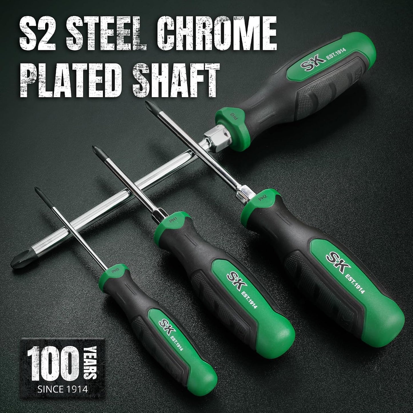 SK 5-Piece Phillips Screwdriver Set, Magnetic Screwdriver Set, S2 Steel | Heat-Treated Chrome Plating Shaft, Black Oxide Tip, SureGrip Handle