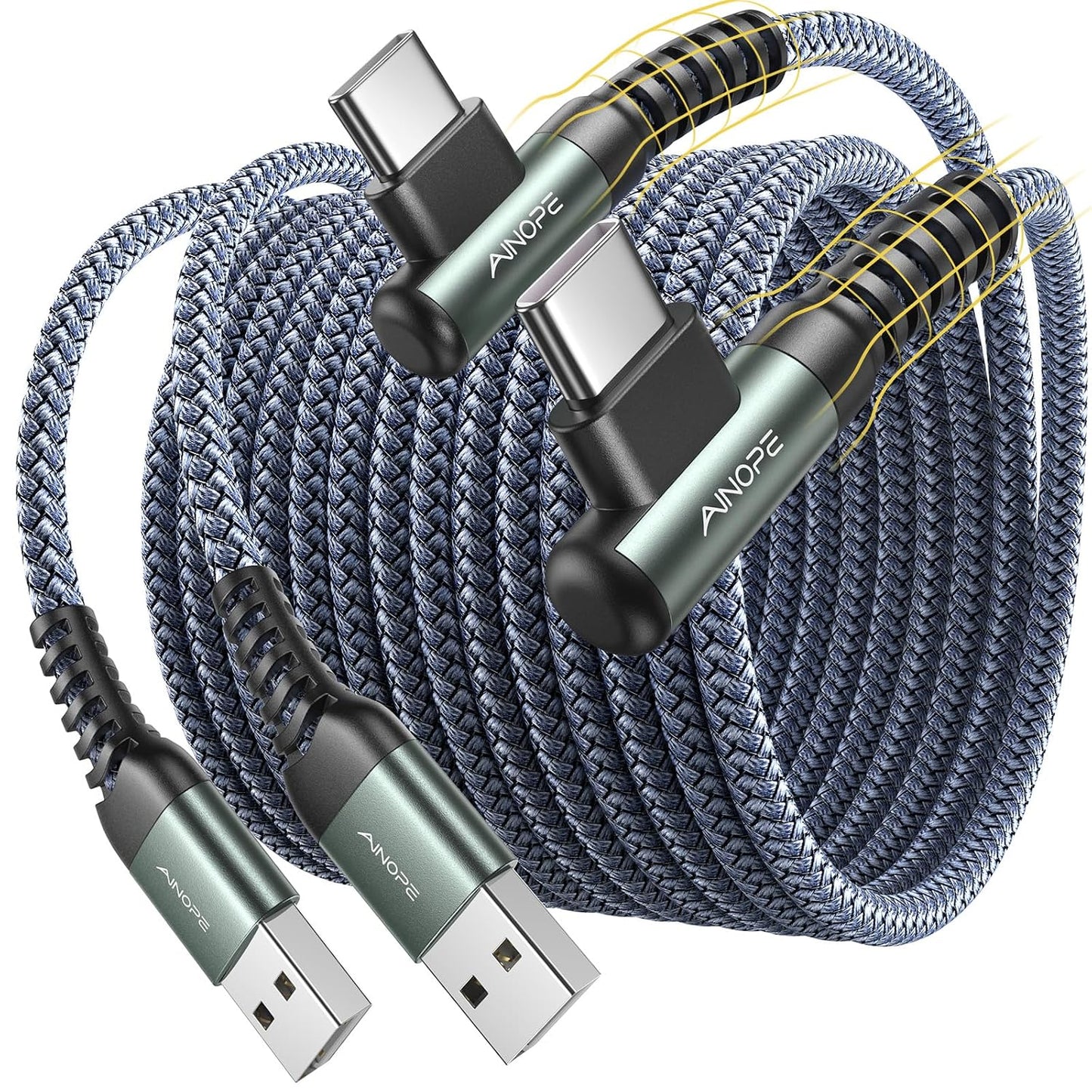 AINOPE 10 ft USB C Cable 2-Pack, 3.1A C Chargers Fast Charging 10 Foot, Resistant Nylon Braided Type C Charger Fast Charging 10ft Right Angle Charger Cord Fit for Galaxy S20 Ultra S10 S10E S9 S8 Plus