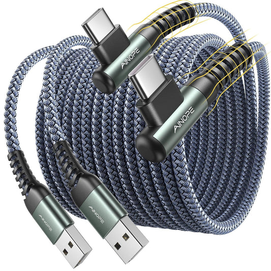 AINOPE 10 ft USB C Cable 2-Pack, 3.1A C Chargers Fast Charging 10 Foot, Resistant Nylon Braided Type C Charger Fast Charging 10ft Right Angle Charger Cord Fit for Galaxy S20 Ultra S10 S10E S9 S8 Plus