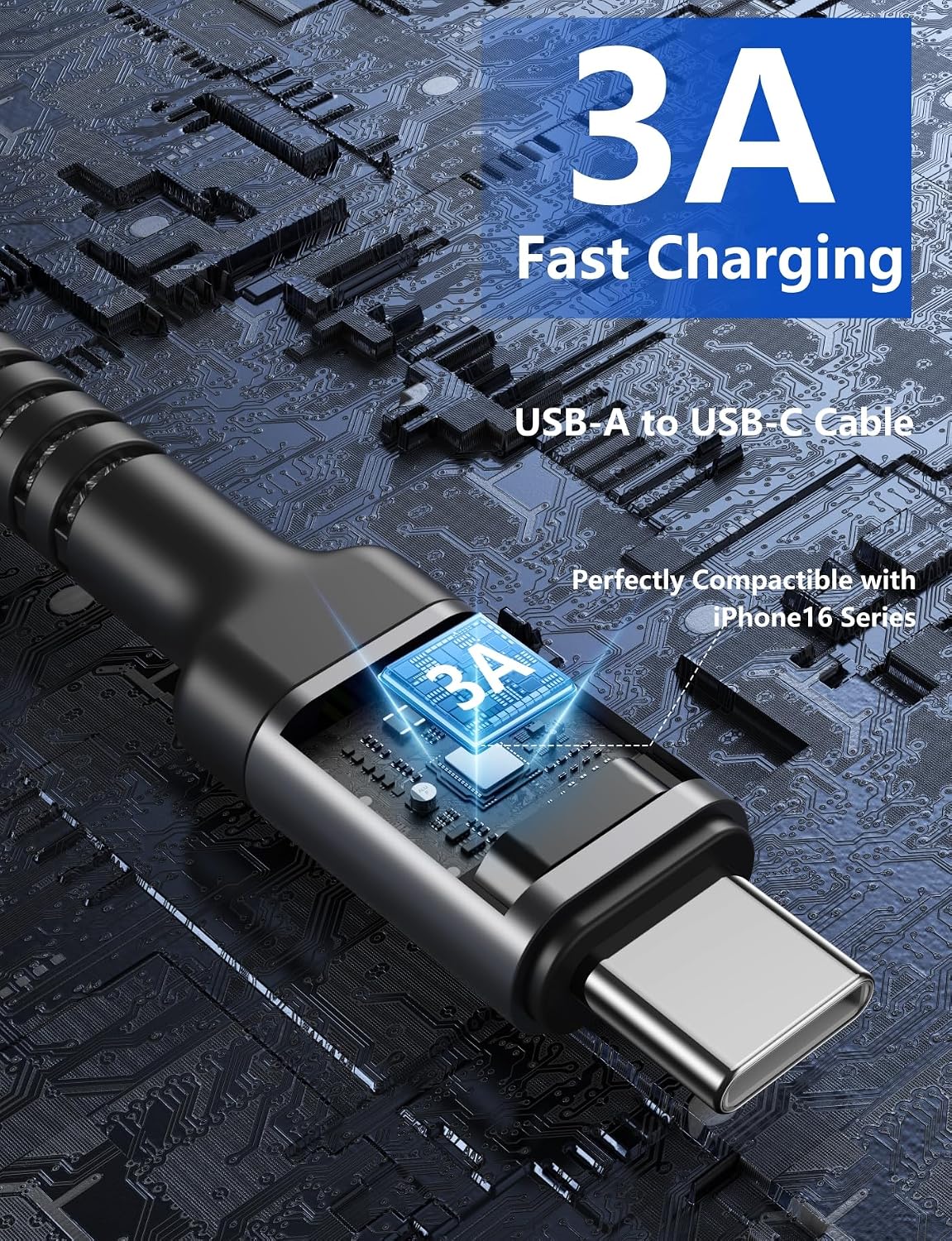USB to USB C Cable 3A Fast Charging, USB A to USB C Cord [2 Pack, 6FT] | Upgraded Extra Durable Braided USBC Cable Compatible with iPhone 17 16 15 Pro Max, Samsung Galaxy S26 S10 and More-Grey