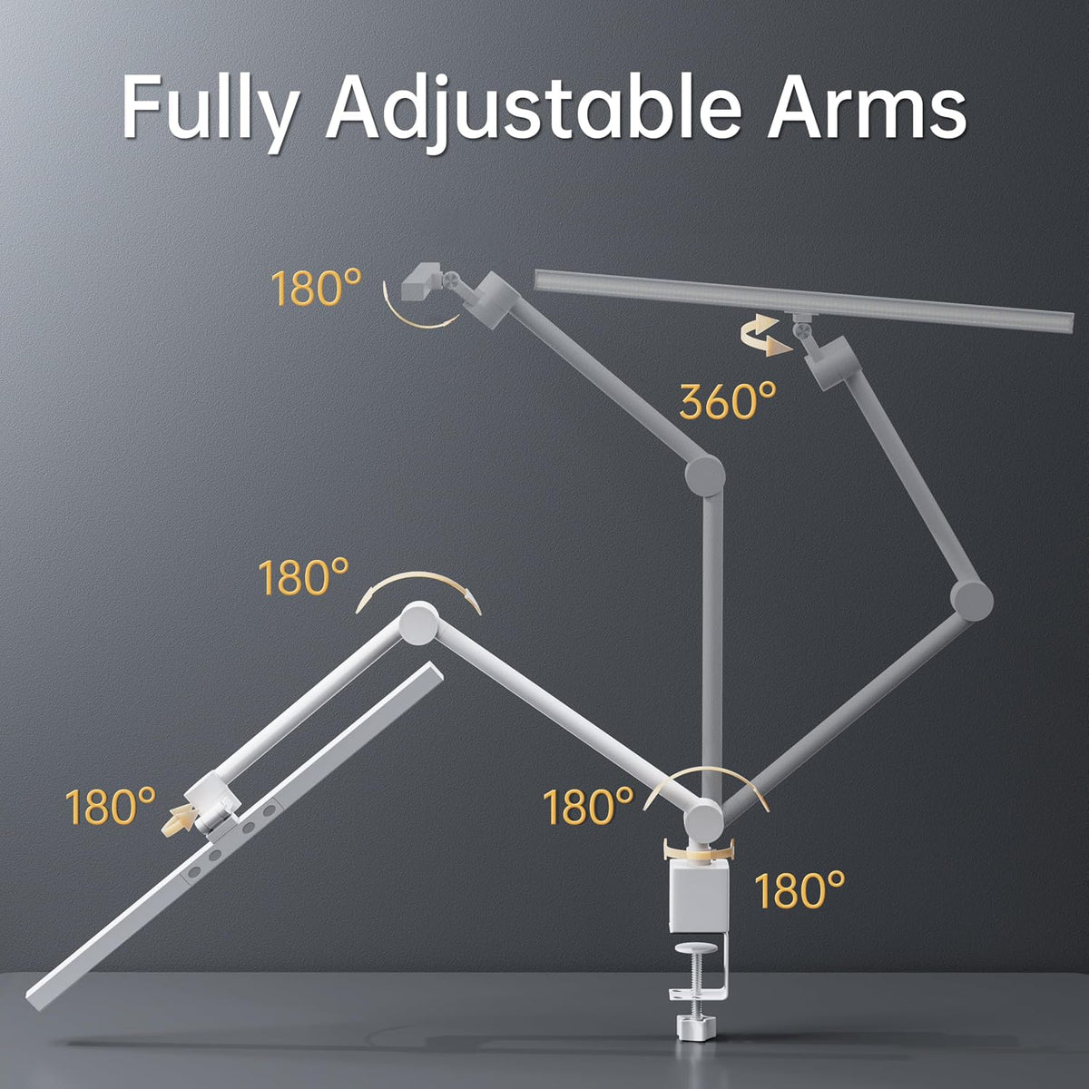 deeloop Dual Arm Desk Lamp with Clamp, CRI95+ Asymmetric LED Light wiht USB