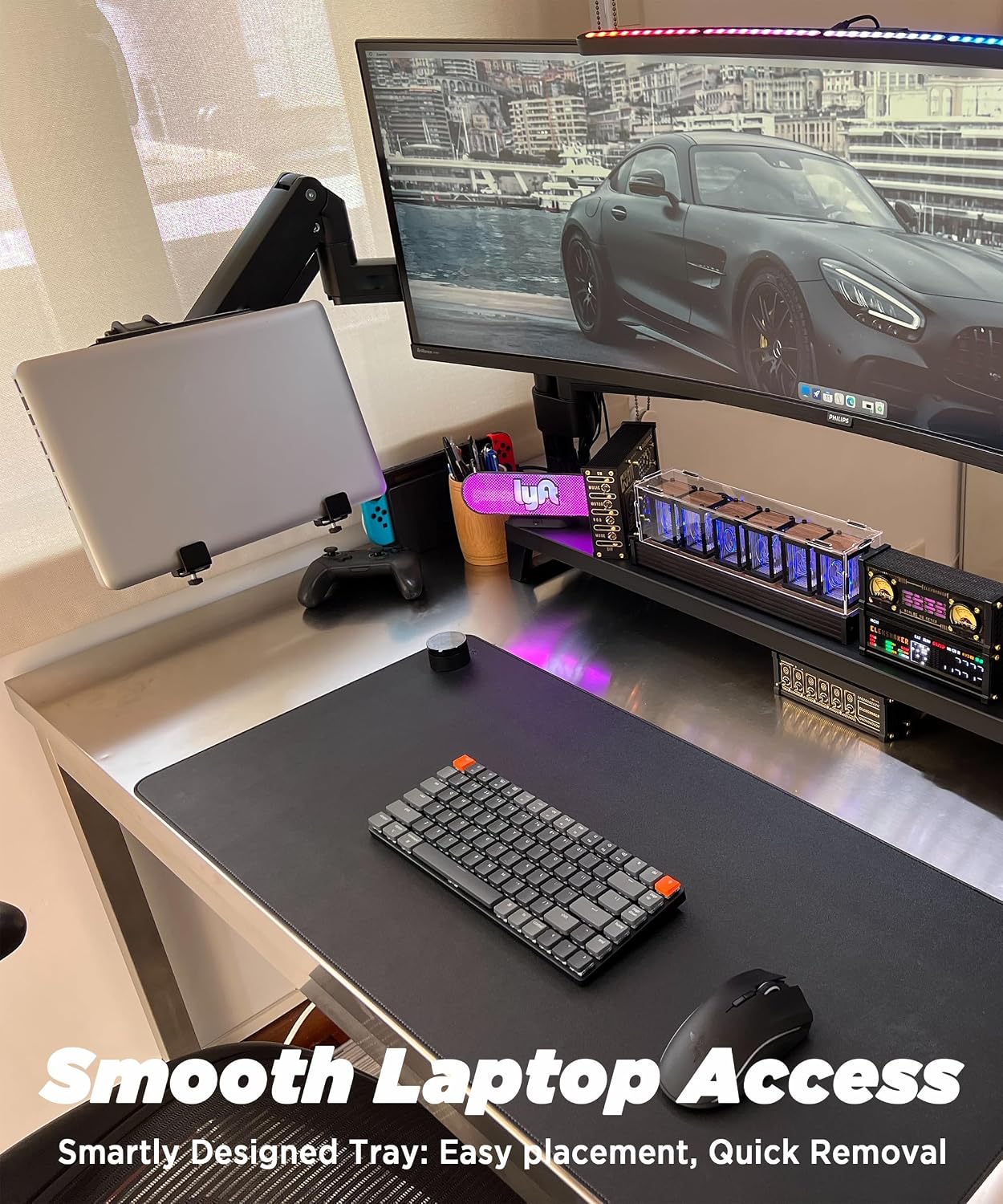 ULTRARM Steel Laptop Tray Holder for VESA Monitor Arm, Stand & Mount | 29 lb Capacity, Vented Cooling Platform, Smooth Access Design, VESA 75/100 Mounting Holes, Also Fits Tablets, Black, MAAC-L