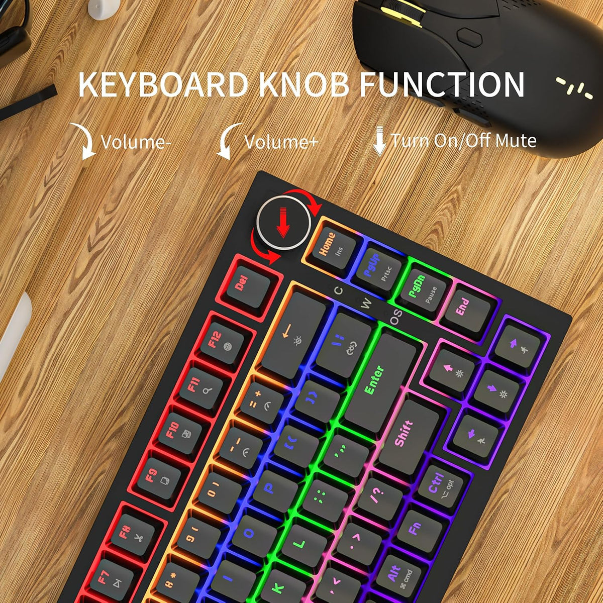 Newmen GM326 Mechanical Keyboard,75% Percent Gaming Keyboard,Wired Keyboard | Mechanical Keyboard,75% Percent Gaming Keyboard,Wired,Backlit,Hot Swappable,Compact,Mini,Black,PC Keyboards,Knob,Red Switch