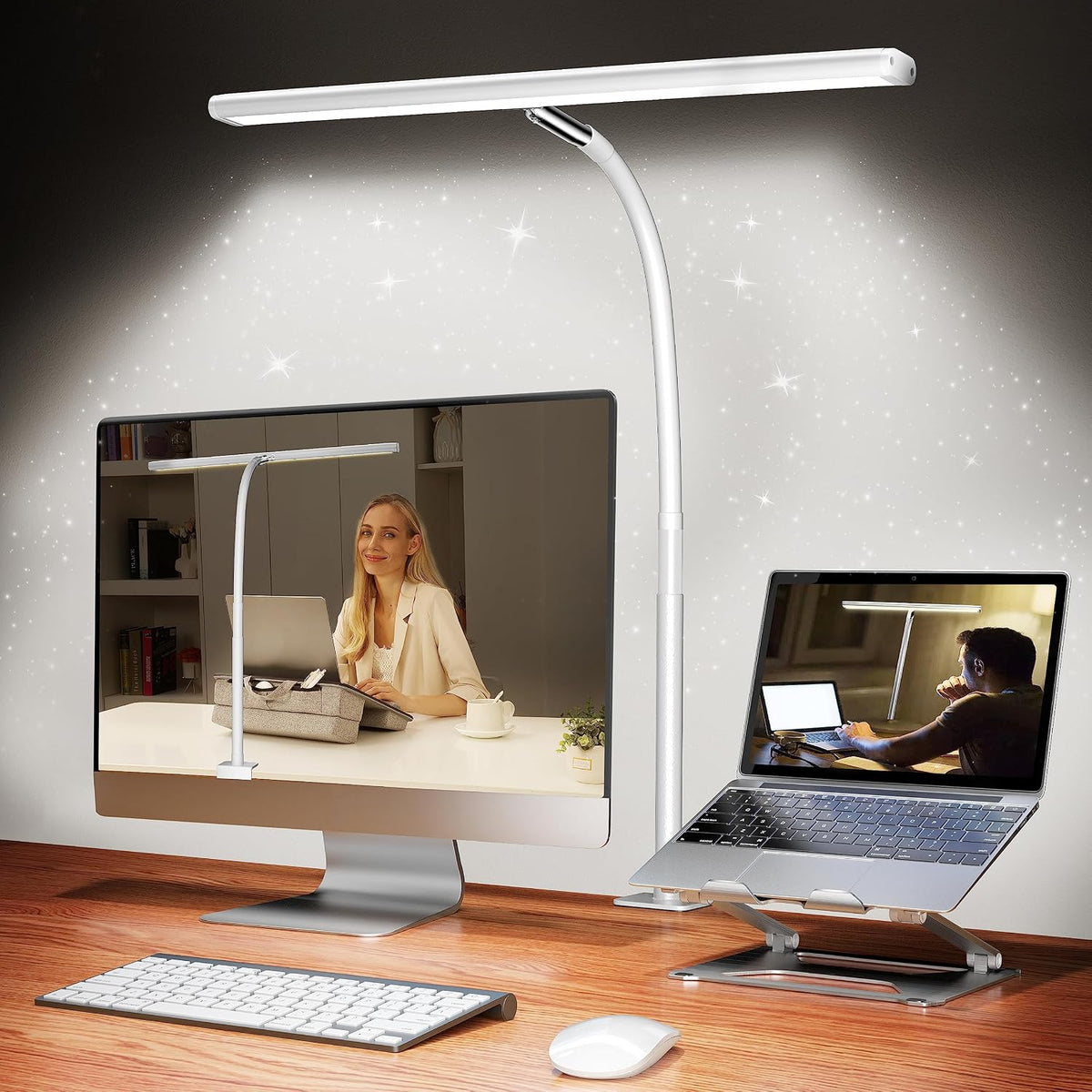 Airlonv LED Desk Lamp with Clamp, 17" Stepless Dimming Light, Orange