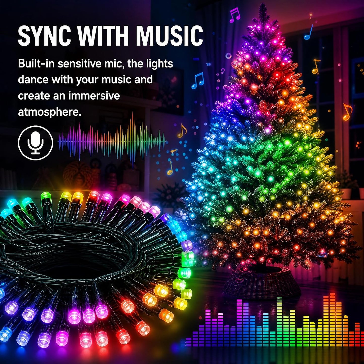 Dazzle Bright Smart Christmas String Lights, 98FT 300 LED RGB Color Changing String Lights with Remote & App Controlled, Halloween Decorations for Indoor Outdoor Holiday Xmas Tree Party Decor