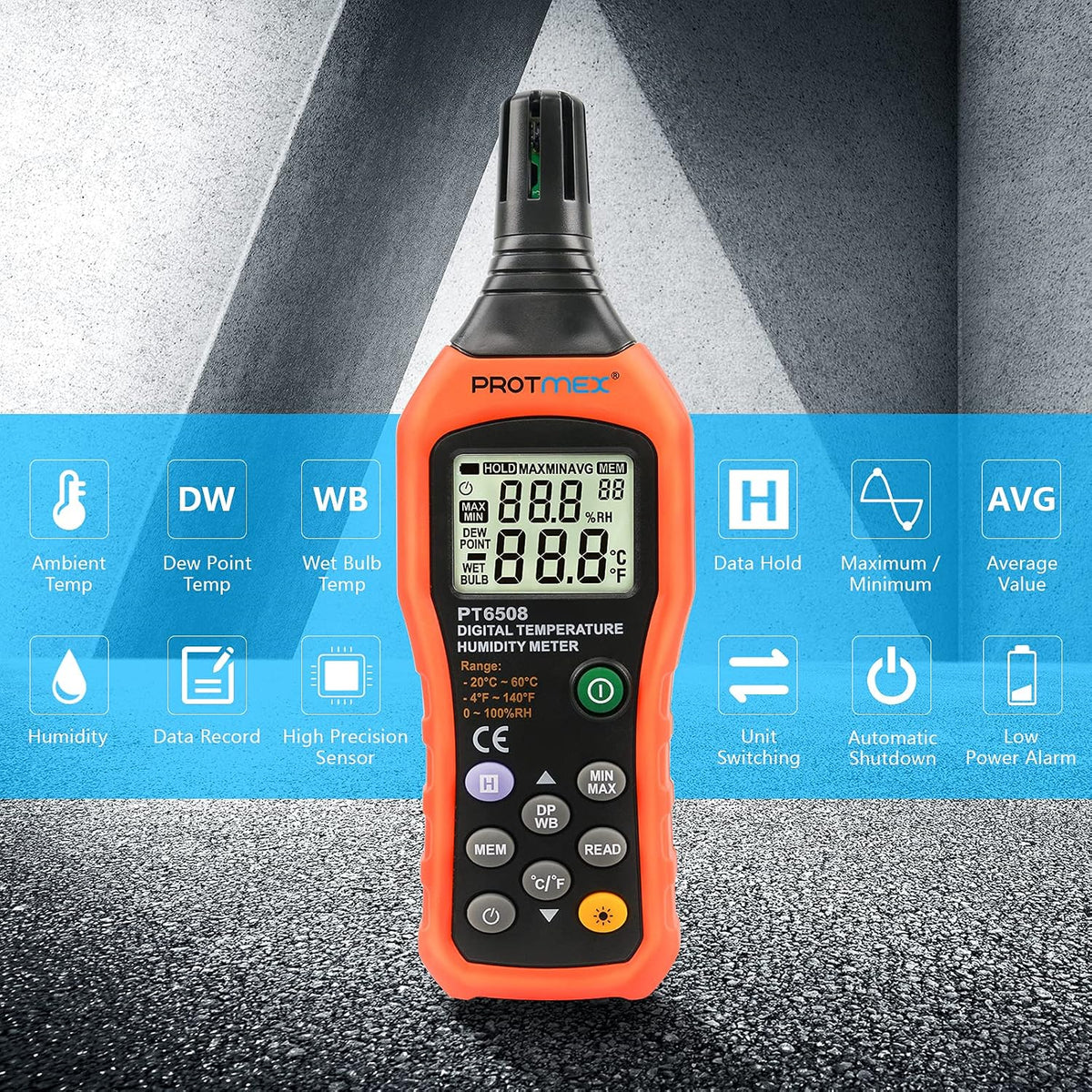 Protmex PT6508 Temperature Humidity Meter - Wet Bulb for Indoor/Outdoor