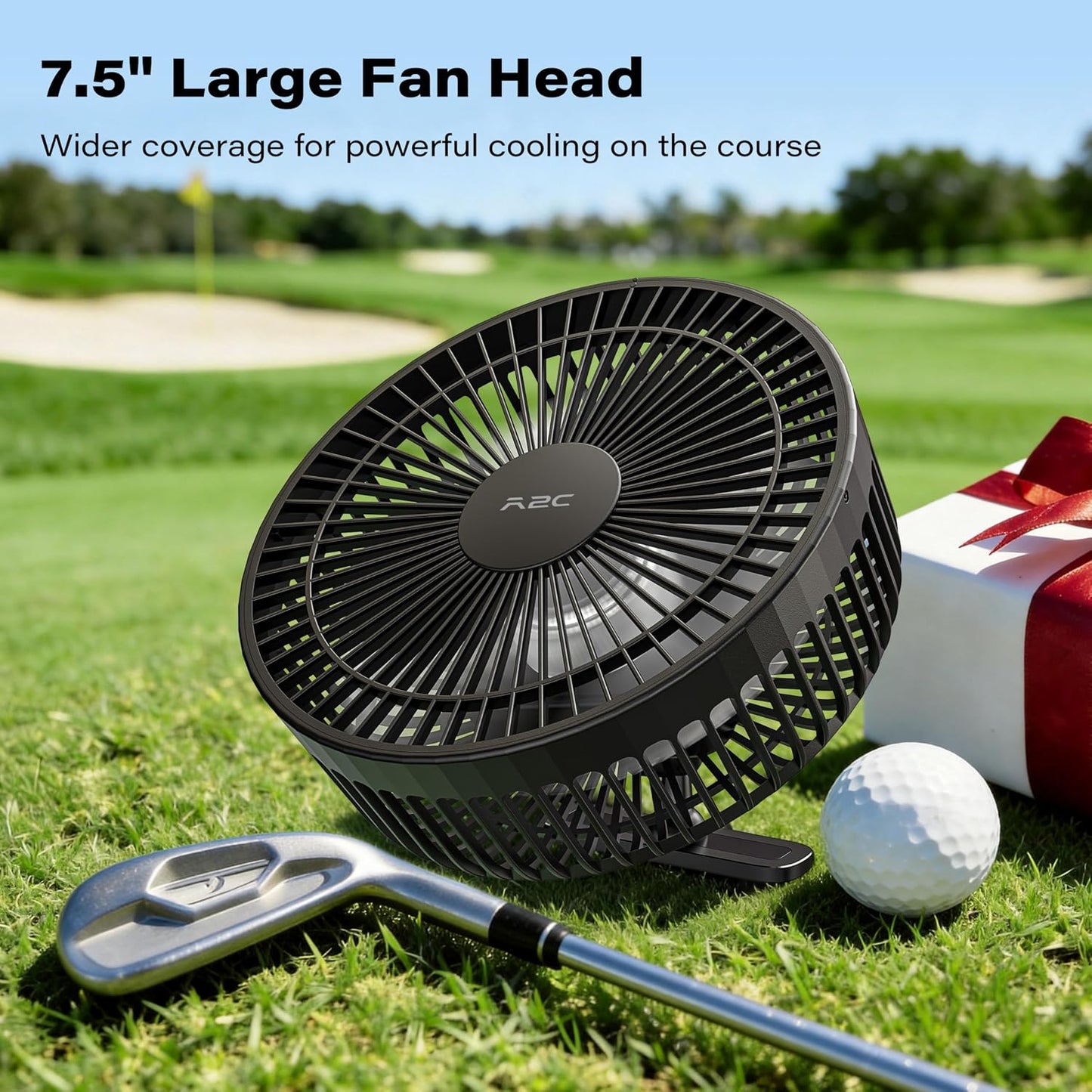 A2C Magnetic Rechargeable Fan for Golf Cart 7.5-Inch, Up to 28Hrs, 10000mAh | Battery Powered, Portable, 4 Speeds, Fits EZGO, Club Car, Yamaha Golf Cart Accessories Essentials Gifts for Men, Dad, Husband