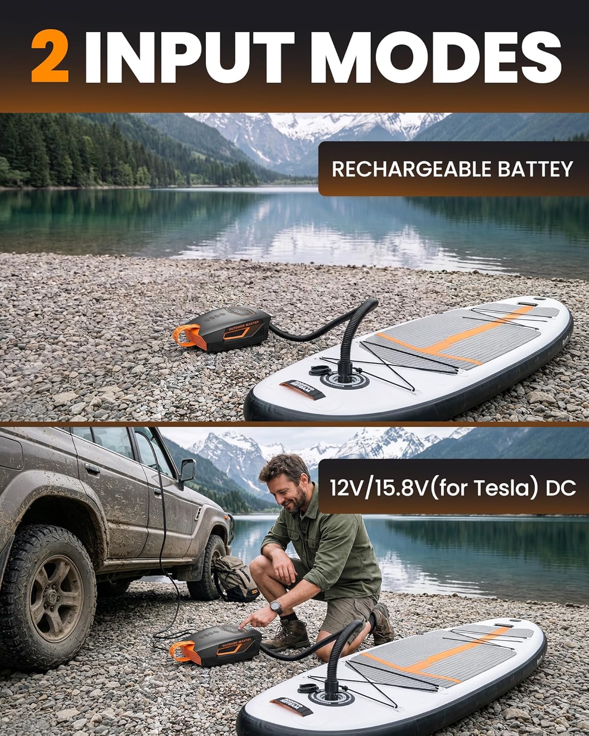 OutdoorMaster Shark 3 Mini 74Wh Portable Paddle Board Pump Electric | 5'30" Fast Inflation, Rechargeable SUP Air Pump, Auto-Off & Deflation, 20PSI 12V/15.8V DC Input, 8 Nozzles for Inflatables