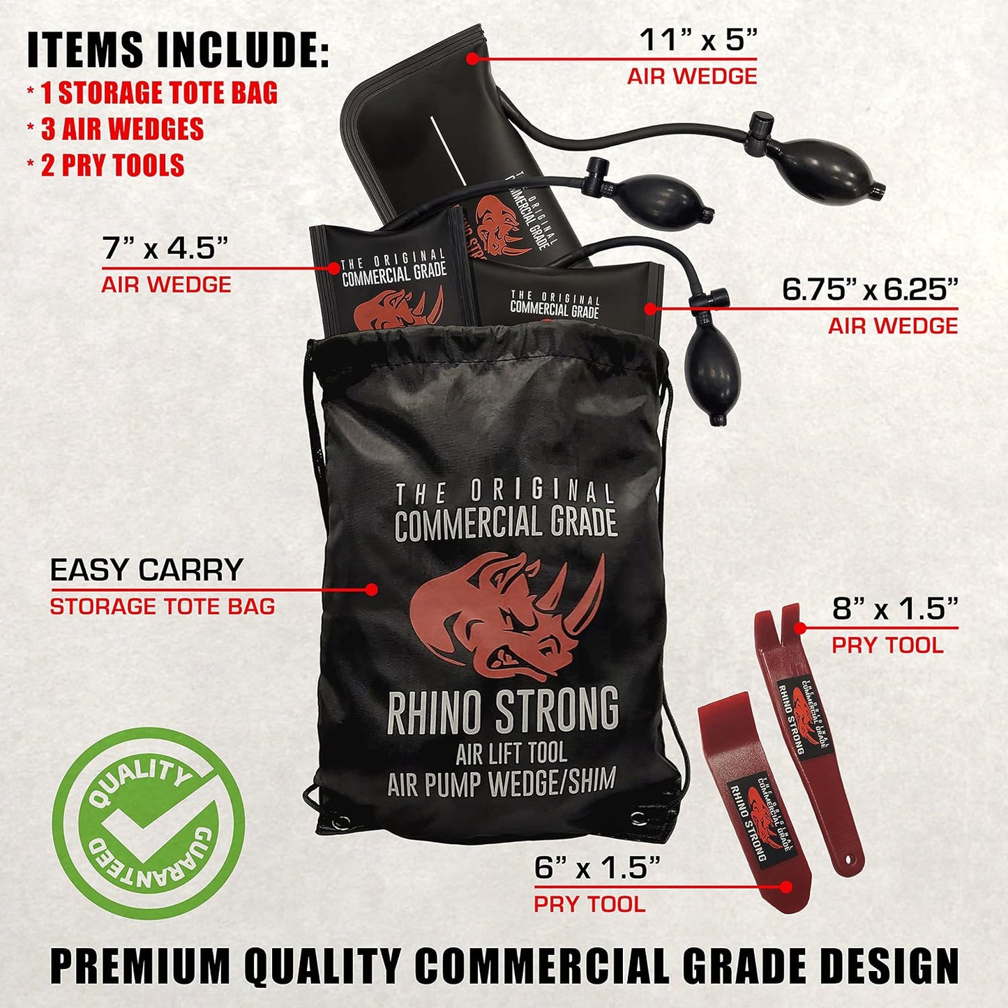 The Original Rhino Strong Commercial Grade Air Wedge Bag Pump Professional Leveling Kit & Alignment Tool Inflatable Shim Bag 3 Piece (Small, Medium, Large). 3 sizes for all of your individual needs.