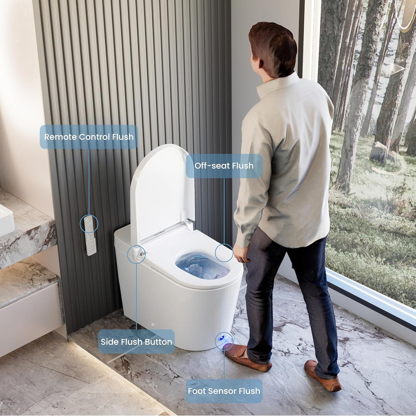 Casta Diva Smart Toilet with Bidet Built in, Foot Sensor, 1.28GPF(CD-K020) | Bidet Toilet with Wider Heated Seat, Warm Water & Dryer, Auto Flushing, Night Light, Remote Control
