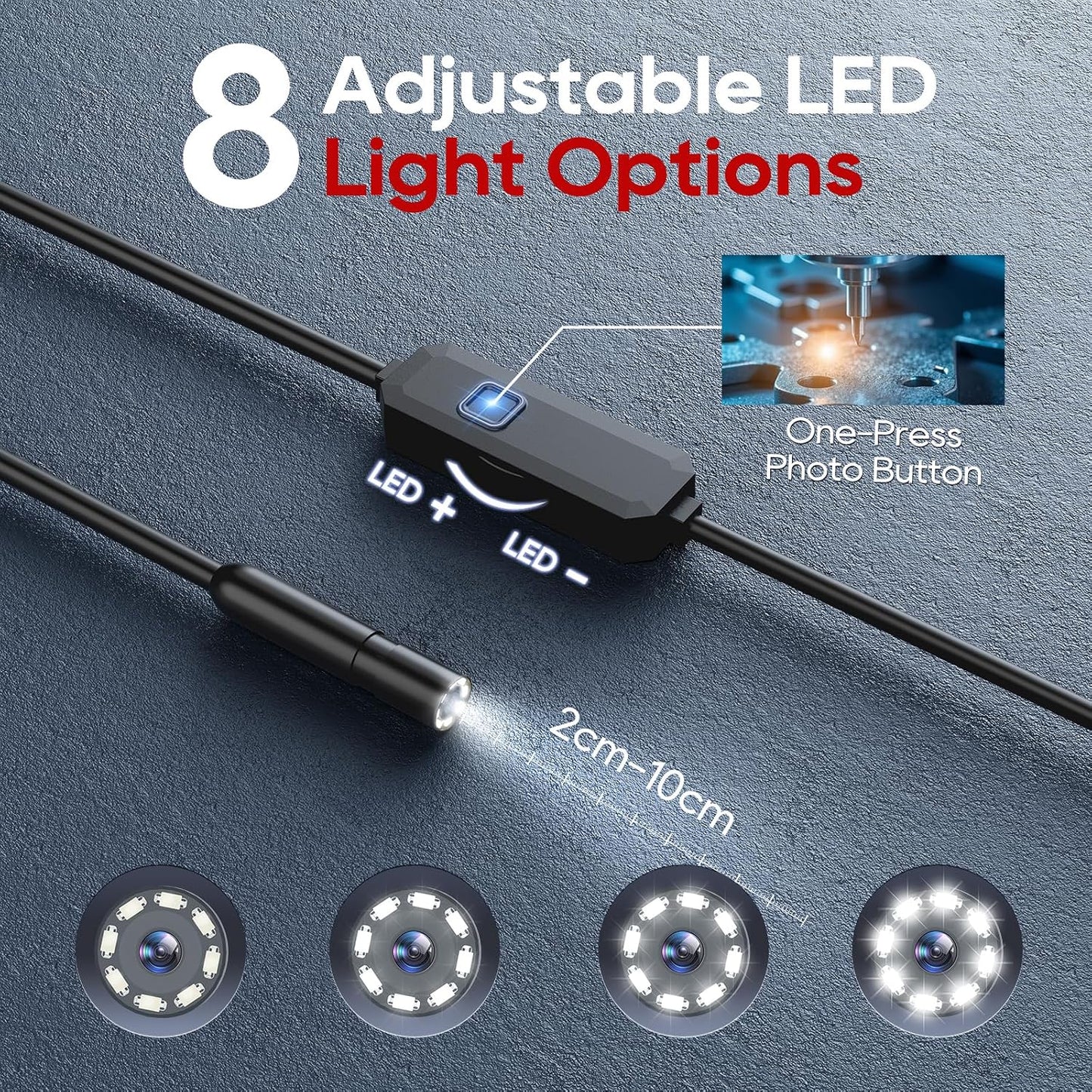 TOPDC Endoscope Camera with Light, 1920P Borescope for iOS and Android | 7.9mm IP67 probe with 8 adjustable LEDs and 16.4FT semi-rigid cable for automotive, pipe, wall and wiring inspections