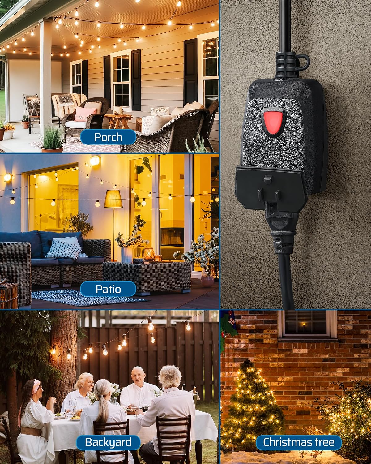 DEWENWILS Outdoor Dimmer for String Lights, 2 Remotes Control Dimmable Plug