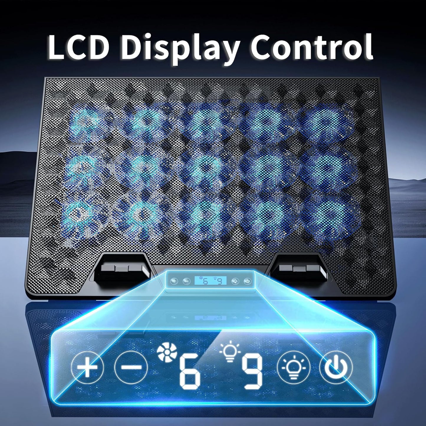 AICHESON Laptop Fan Cooling Pad 15 Fans for Up to 18 inch Gaming Laptops | RGB Lights, Ultimate Ergonomic Computer Stand Base with Silent Fans for 15-18 Inch Laptops, Blue LED Lights, 2 USB Ports