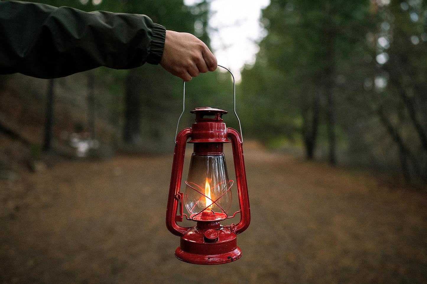 Stansport Hurricane Lantern – Classic Metal Kerosene Oil Lamp with Glass Globe and Adjustable Wick – Portable Emergency Lighting & Decorative Indoor/Outdoor Camping Lantern, Red