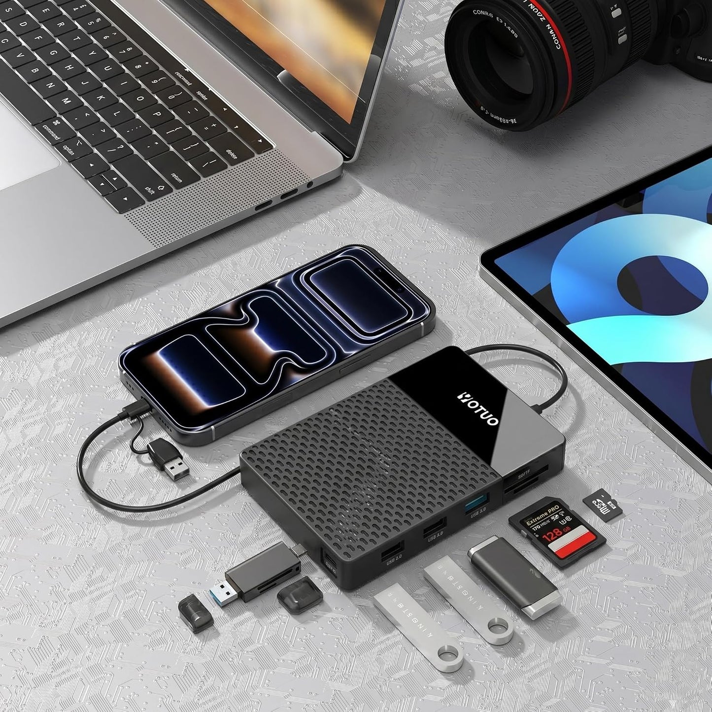 YOTUO 1TB External Hard Drive, USB C Multiport Hub HDD 7-in-1, USB 3.0, SD/TF Card Reader, Docking Station, Multi-Function HDD for Windows, Mac, Android, TV, iPhone 15/16/17, Laptop, Desktop, PC
